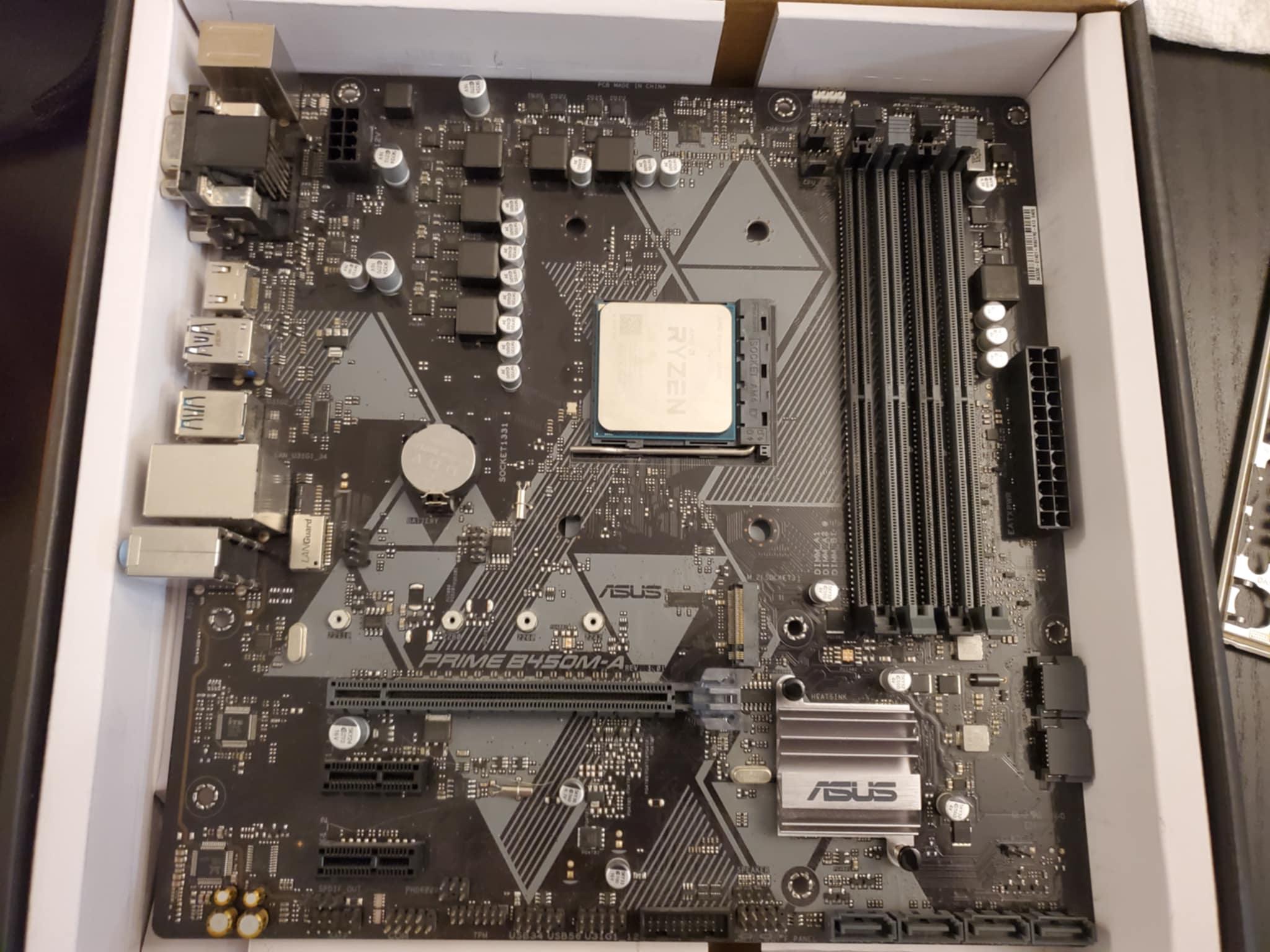 Asus Prime B450M-A with AMD Ryzen 3 2200 G and 8gb of Viper 3000MHz DDR4 Ram
