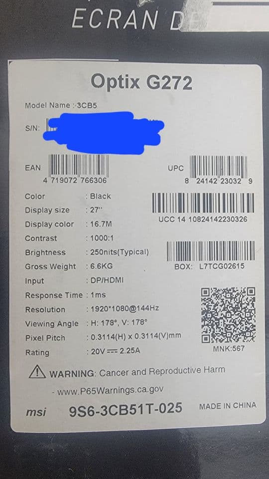 MSI Optix G272 27" Full HD LED Gaming LCD Monitor