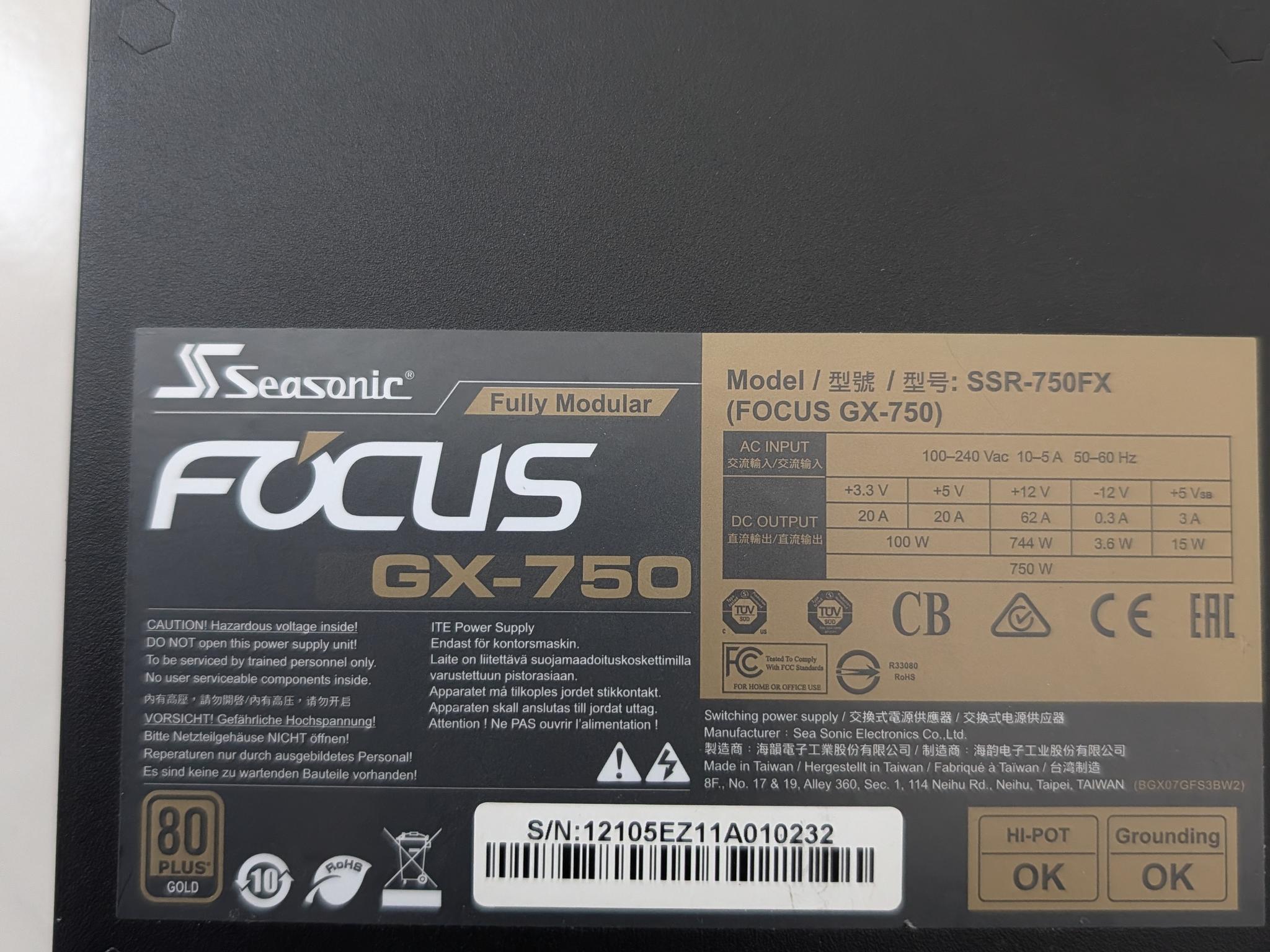 SeaSonic FOCUS GX-750 Watt Gold Power Supply