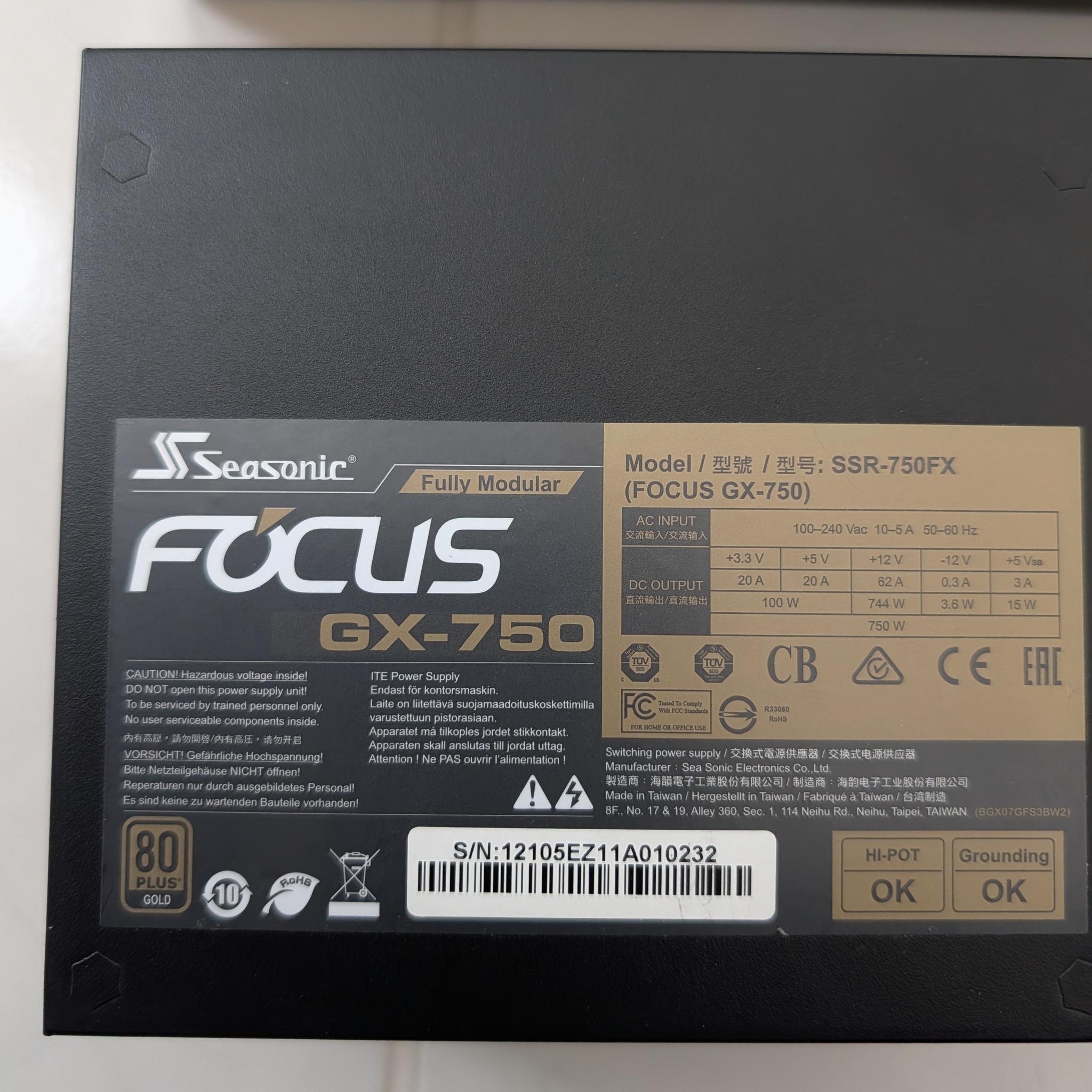 SeaSonic FOCUS GX-750 Watt Gold Power Supply