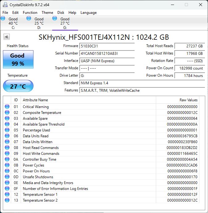 SKHynix 1TB Gen 4 M.2 NVME SSD 2242 Form Factor - Pulled from Lenovo Legion Go