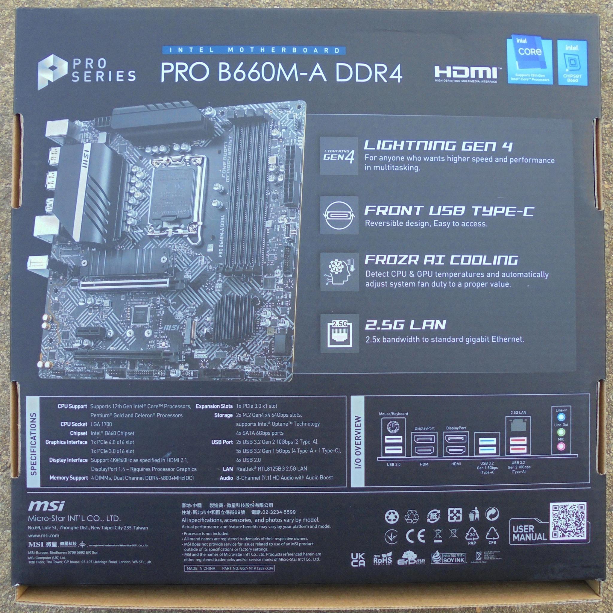 MSI Pro B660M-A DDR4 LGA1700 Micro ATX Motherboard