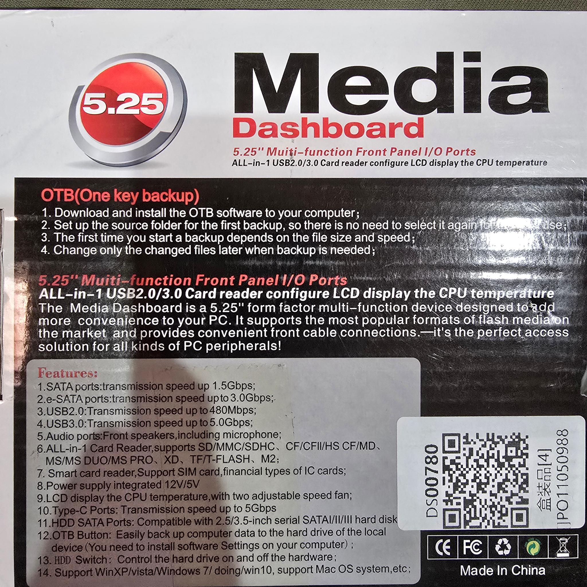 5.25inch Media Dashboard Multi Function USB 3.0 Hub TF M2 SD MS Card Reader Desktop Front I/O