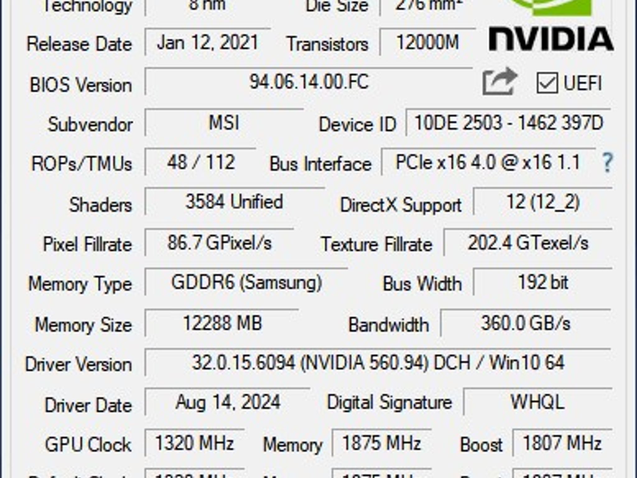 MSI RTX 3060 VENTUS 2X OC Nvidia