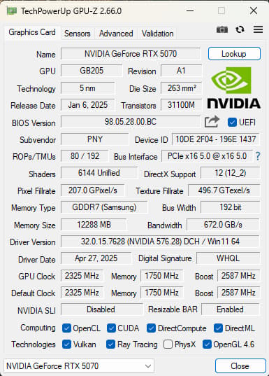 PNY RTX 5070 OC