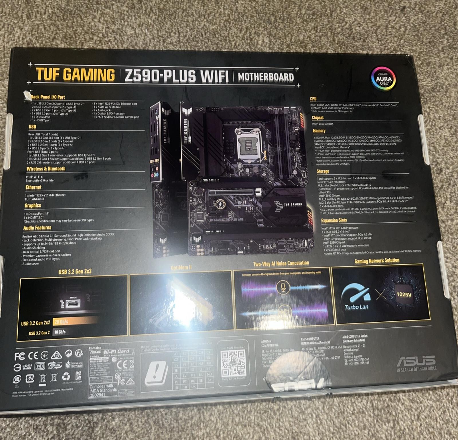 ASUS TUF-Gaming Z-590 Plus Wifi LGA 1200 Intel motherboard