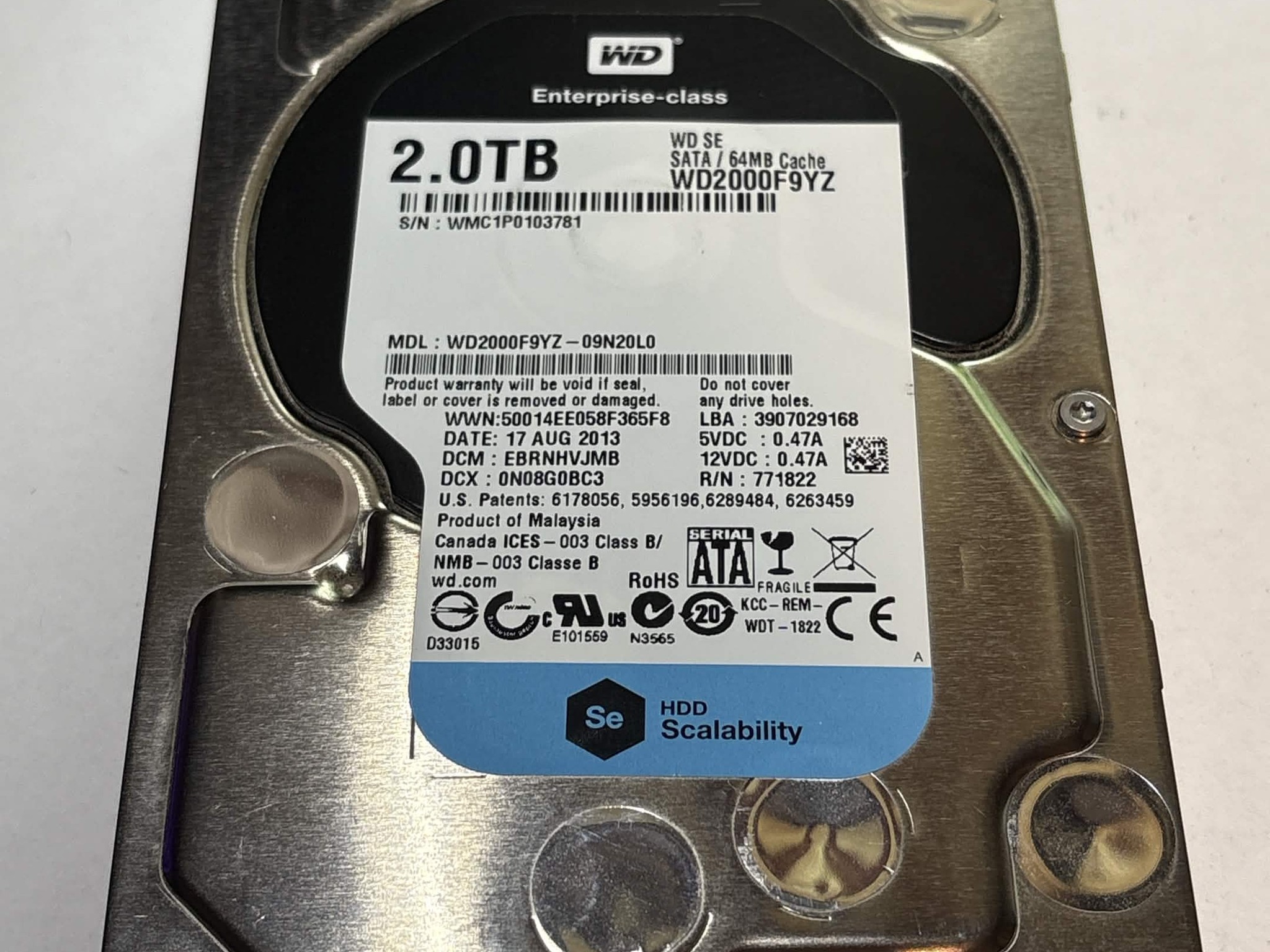 WD Se 2TB WD2000F9YZ 7200RPM Enterprise SATA HDD – 37,217 Hours – Good SMART