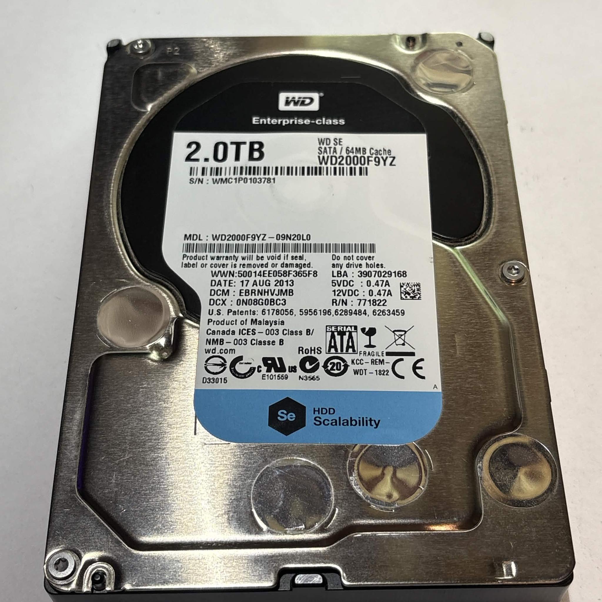 WD Se 2TB WD2000F9YZ 7200RPM Enterprise SATA HDD – 37,217 Hours – Good SMART