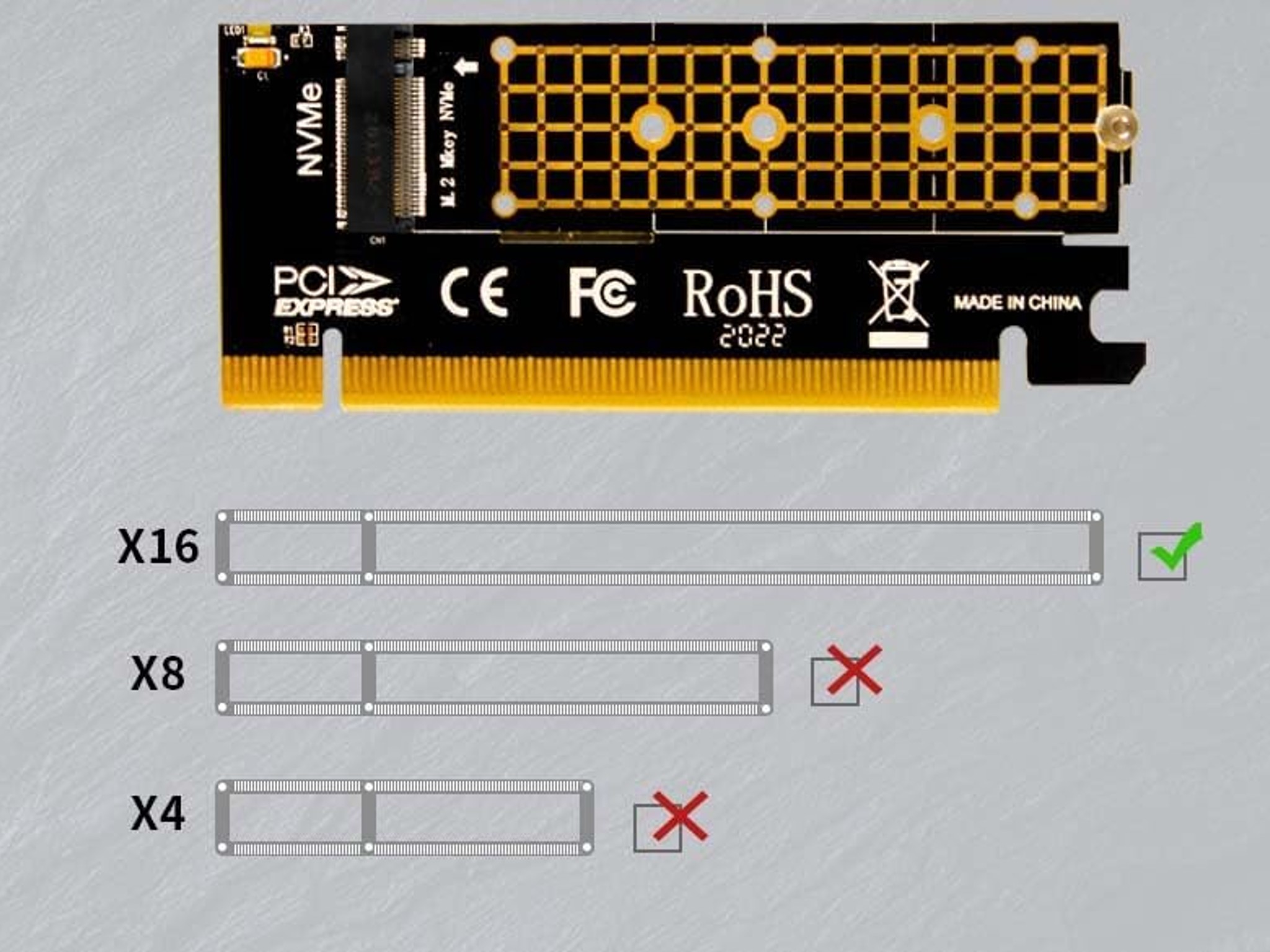 Card with M2 Aluminum Heat Sink for PCI-e NGFF SSD