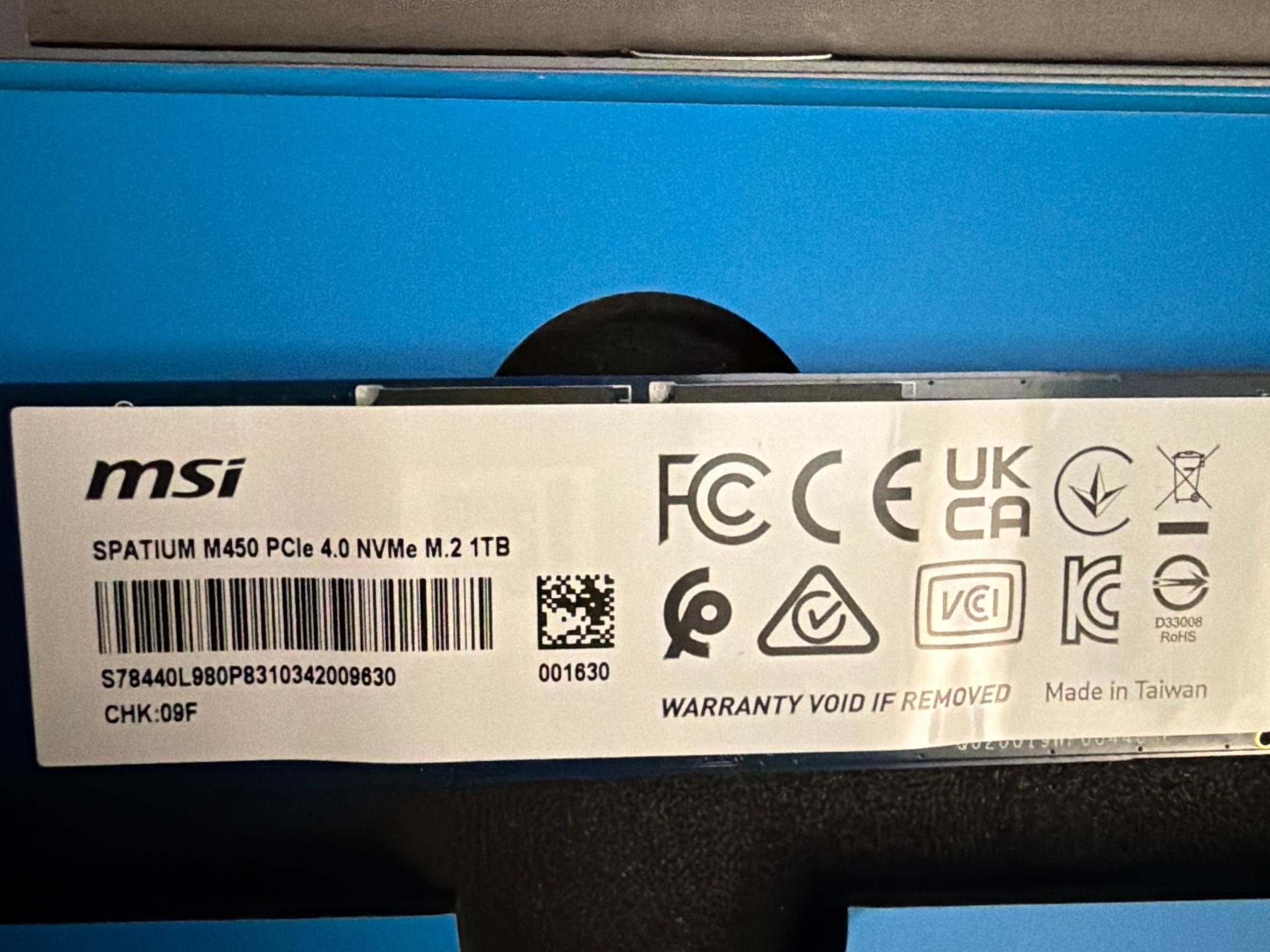 MSI 1TB SSD New Spatium M450 PCIe 4.0