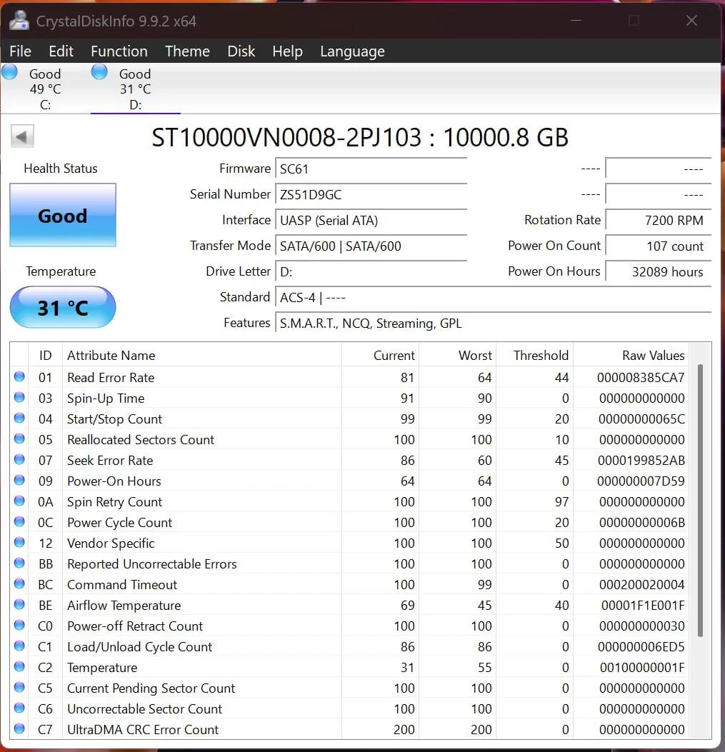 Seagate IronWolf NAS 10TB HDDs - SMART Good