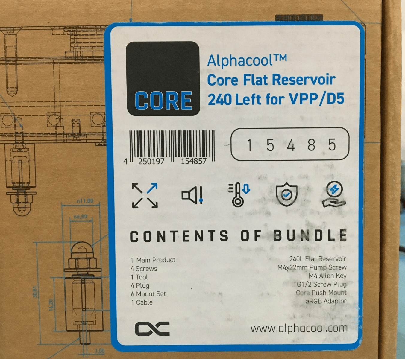 Alphacool Core Flat Reservoir 240 Left for VPP/05 15485 - Open Box