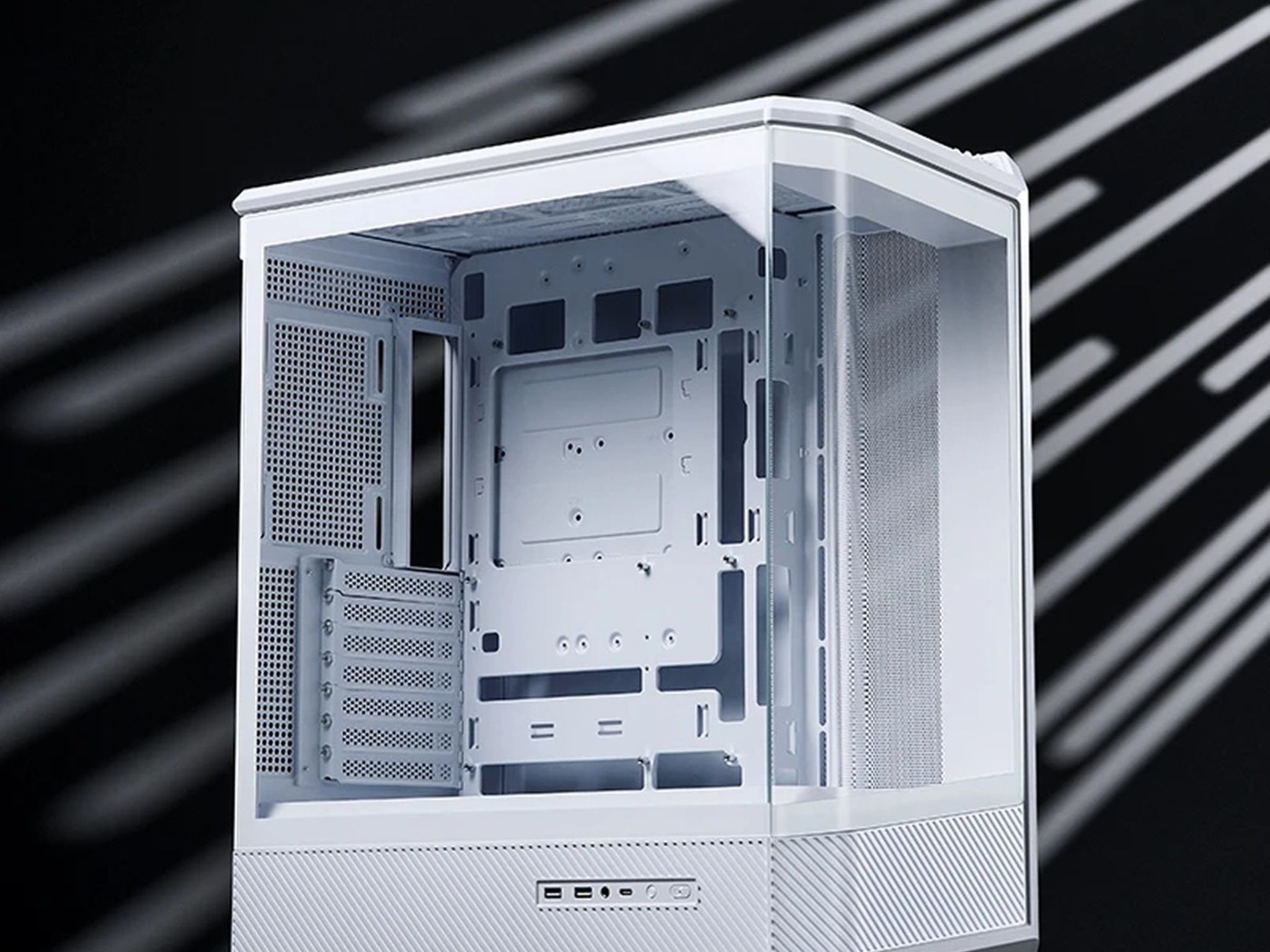 JONSBO D400 White ATX Mid Tower Case Curved Glass Dual Chamber - New (OEM)