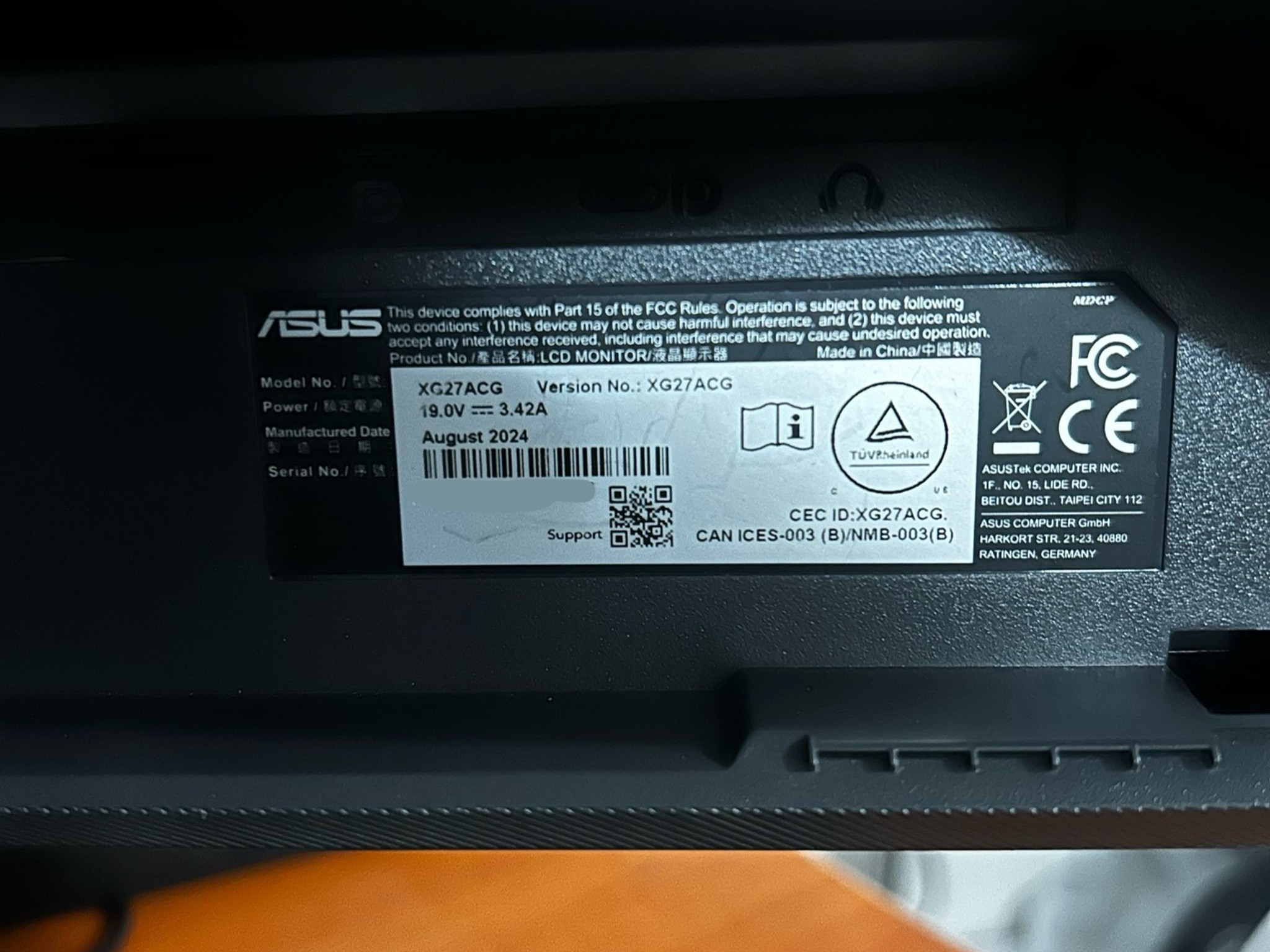 ASUS ROG 27” (180hz) 2K (2560x1440) Gaming Monitor (XG27ACG)