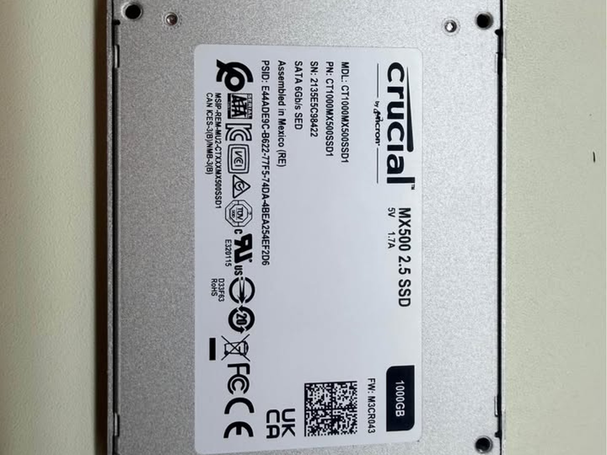 Crucial CT1000MX 1TB 2.5-inch SATA Internal SSD