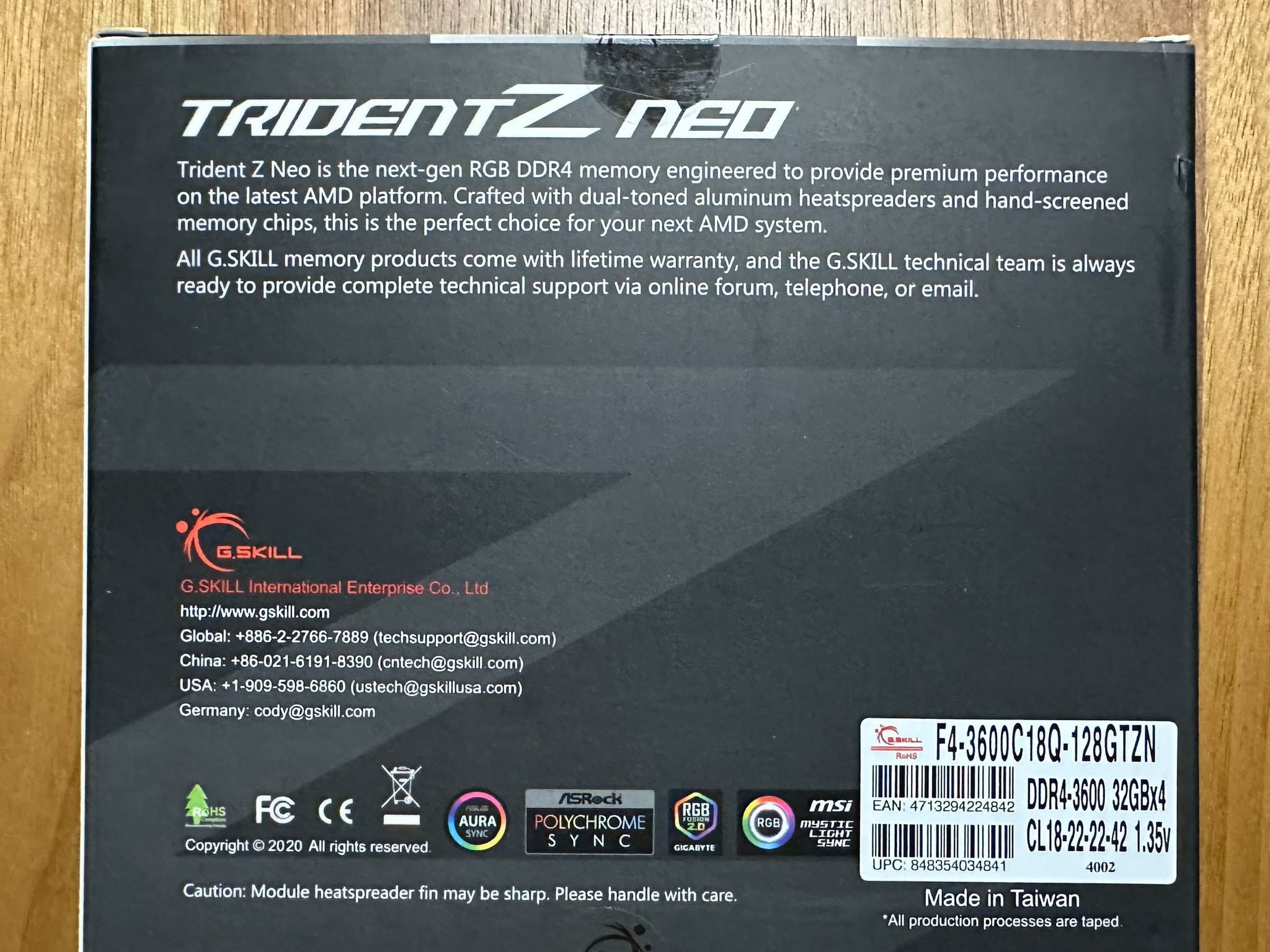 G.Skill Trident Z Neo 128GB RAM	4 x 32GB Sticks DDR4-3600 CL18