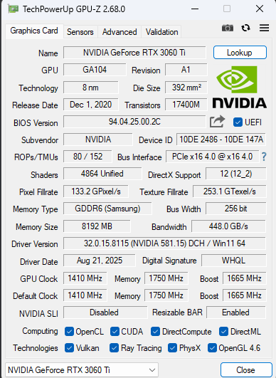 NVIDIA GeForce RTX 3060 Ti Founders Edition 8GB GDDR6