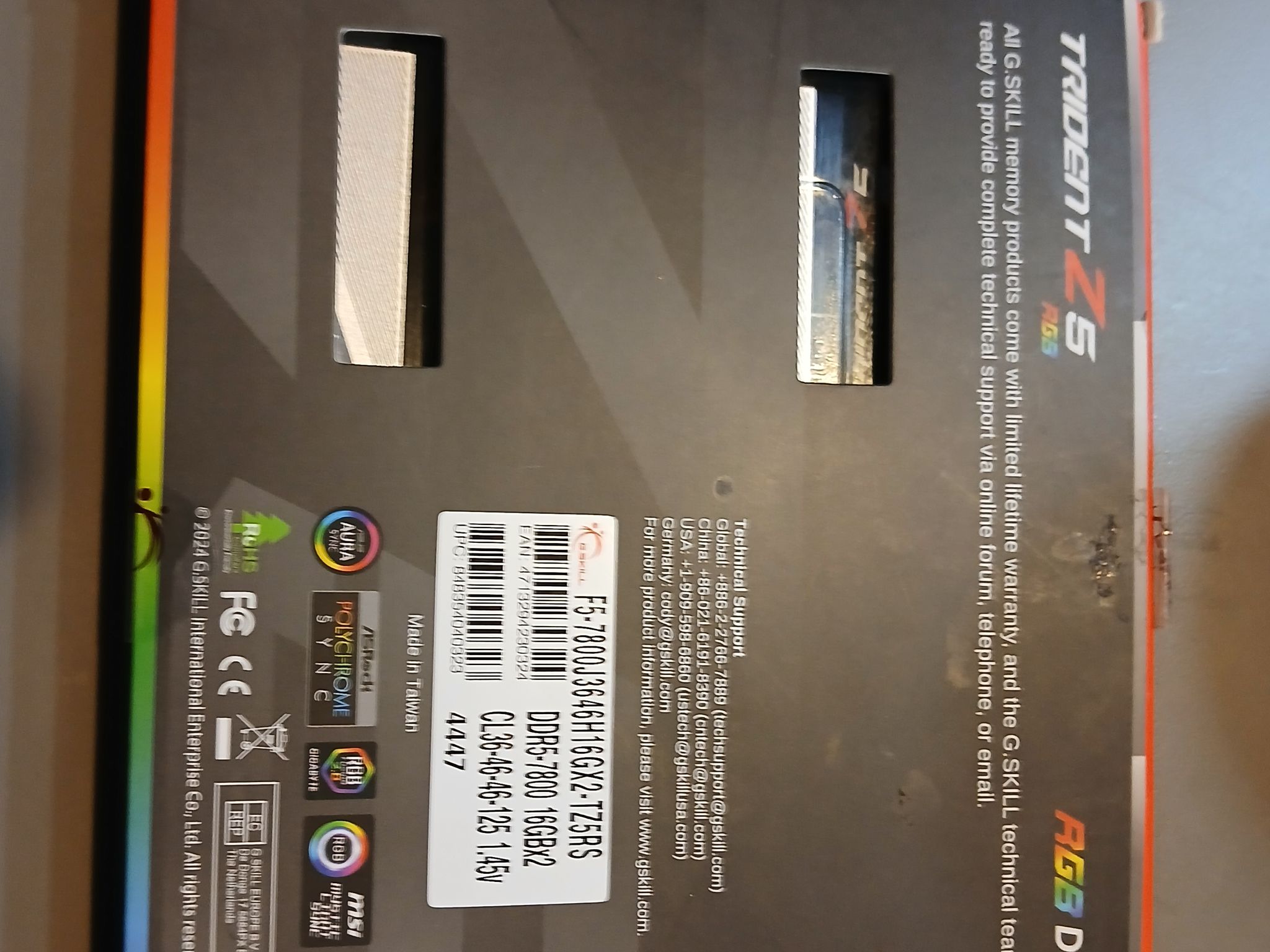 White g skill trident z5 rgb 16x2 ddr5 7800