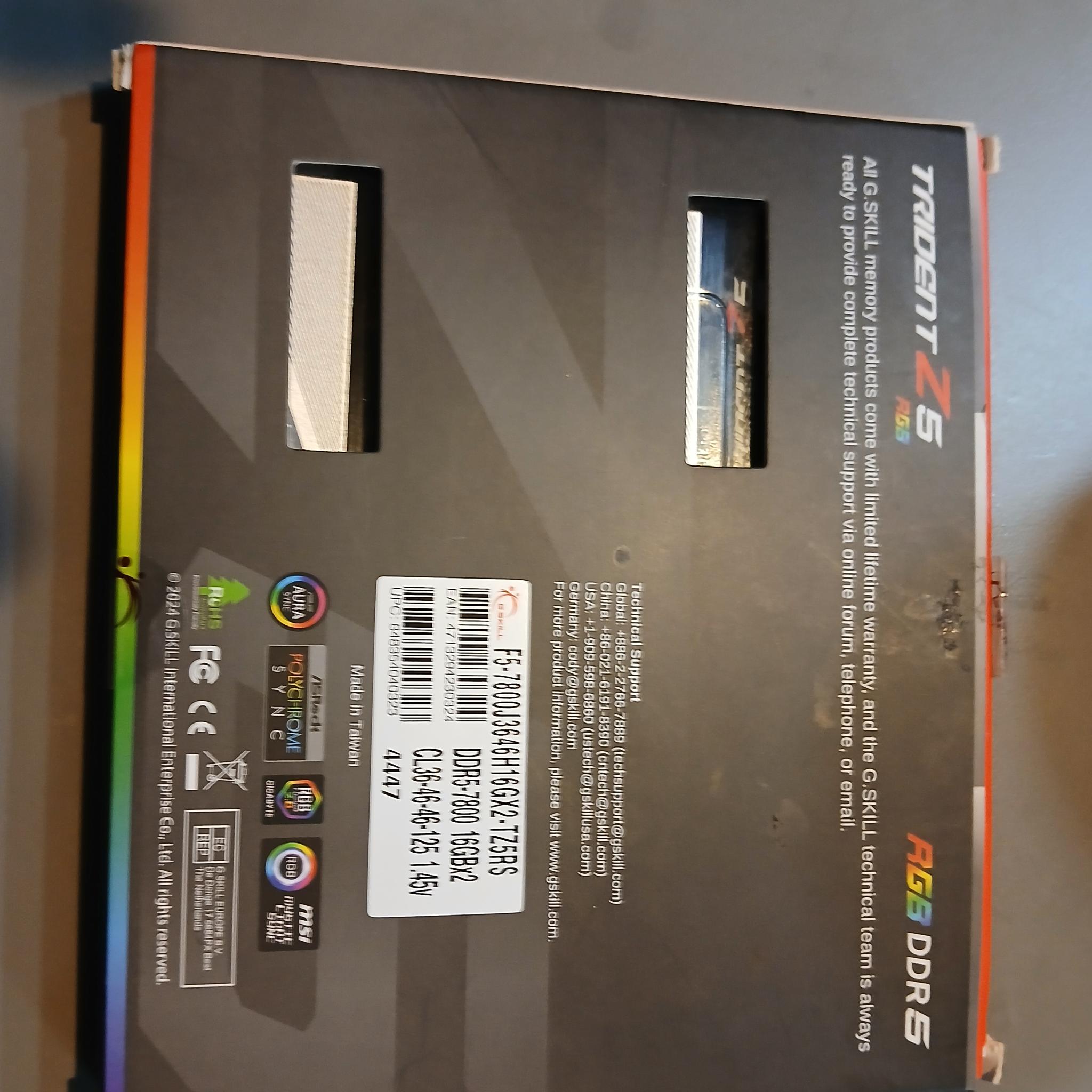 White g skill trident z5 rgb 16x2 ddr5 7800