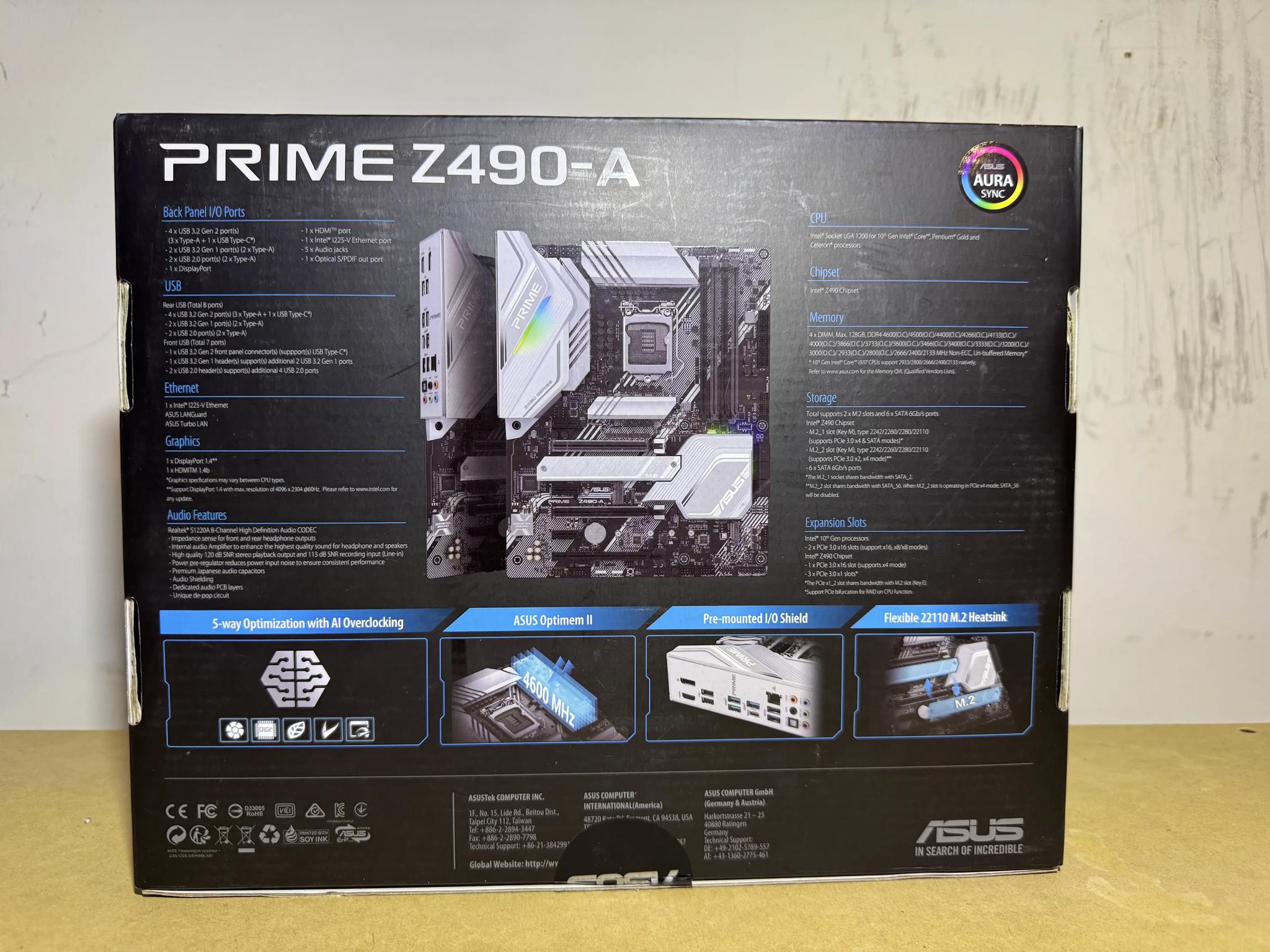 ASUS PRIME Z490-A LGA 1200 (Intel 10th Gen) Intel Z490 Motherboard