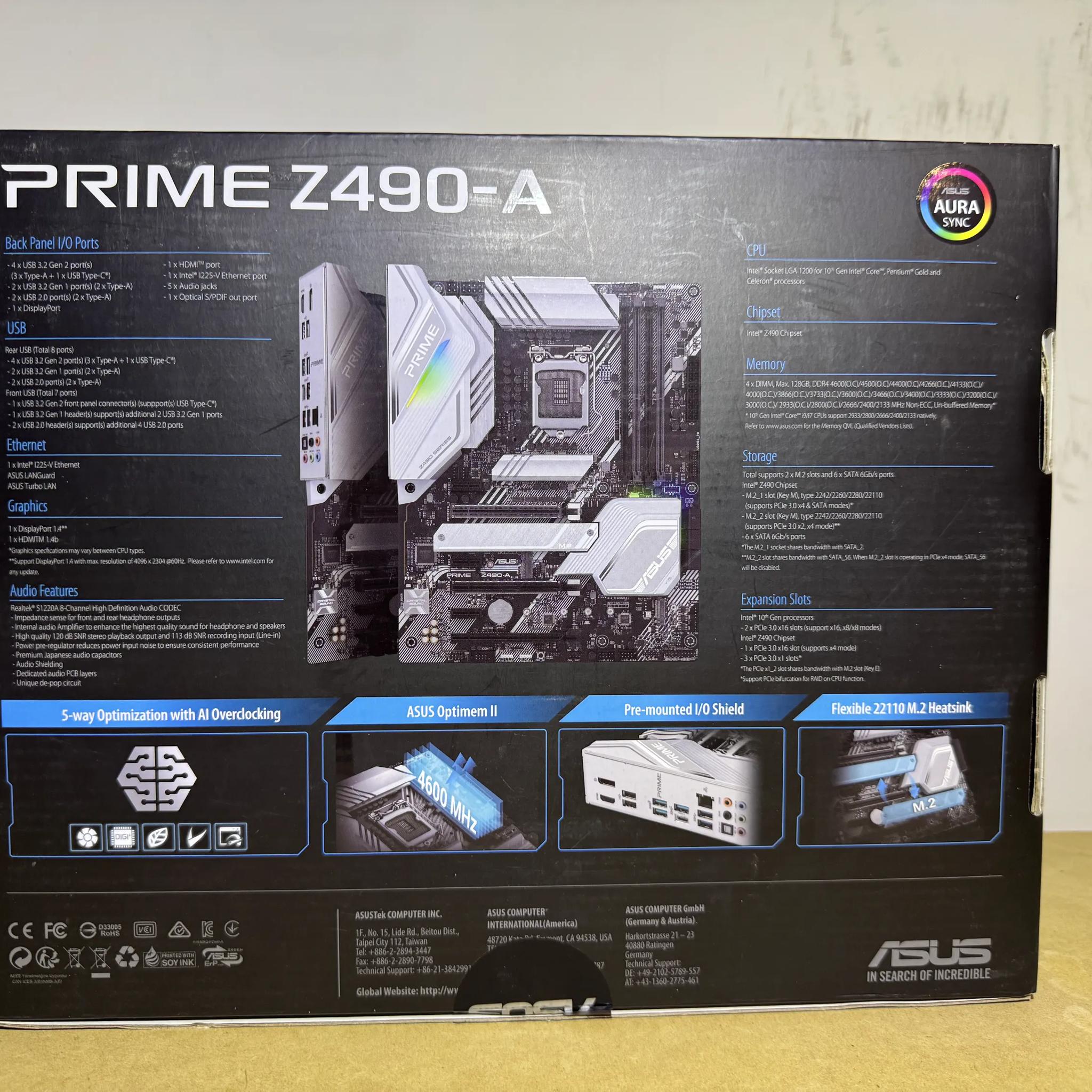 ASUS PRIME Z490-A LGA 1200 (Intel 10th Gen) Intel Z490 Motherboard