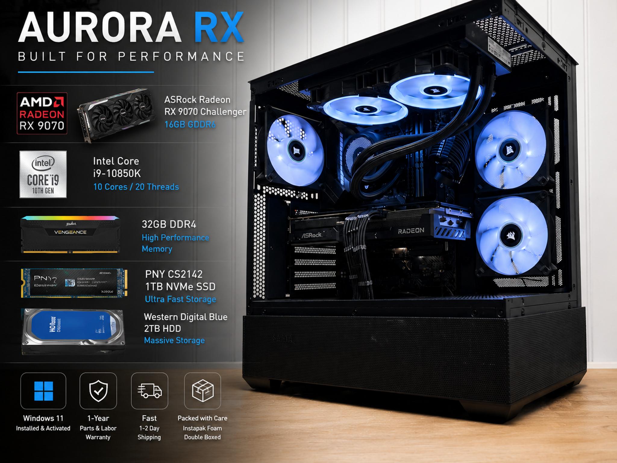 🔥 AURORA RX | RX 9070 16GB | Core i9 | 32GB | 3TB UNBEATABEL FOR THE $
