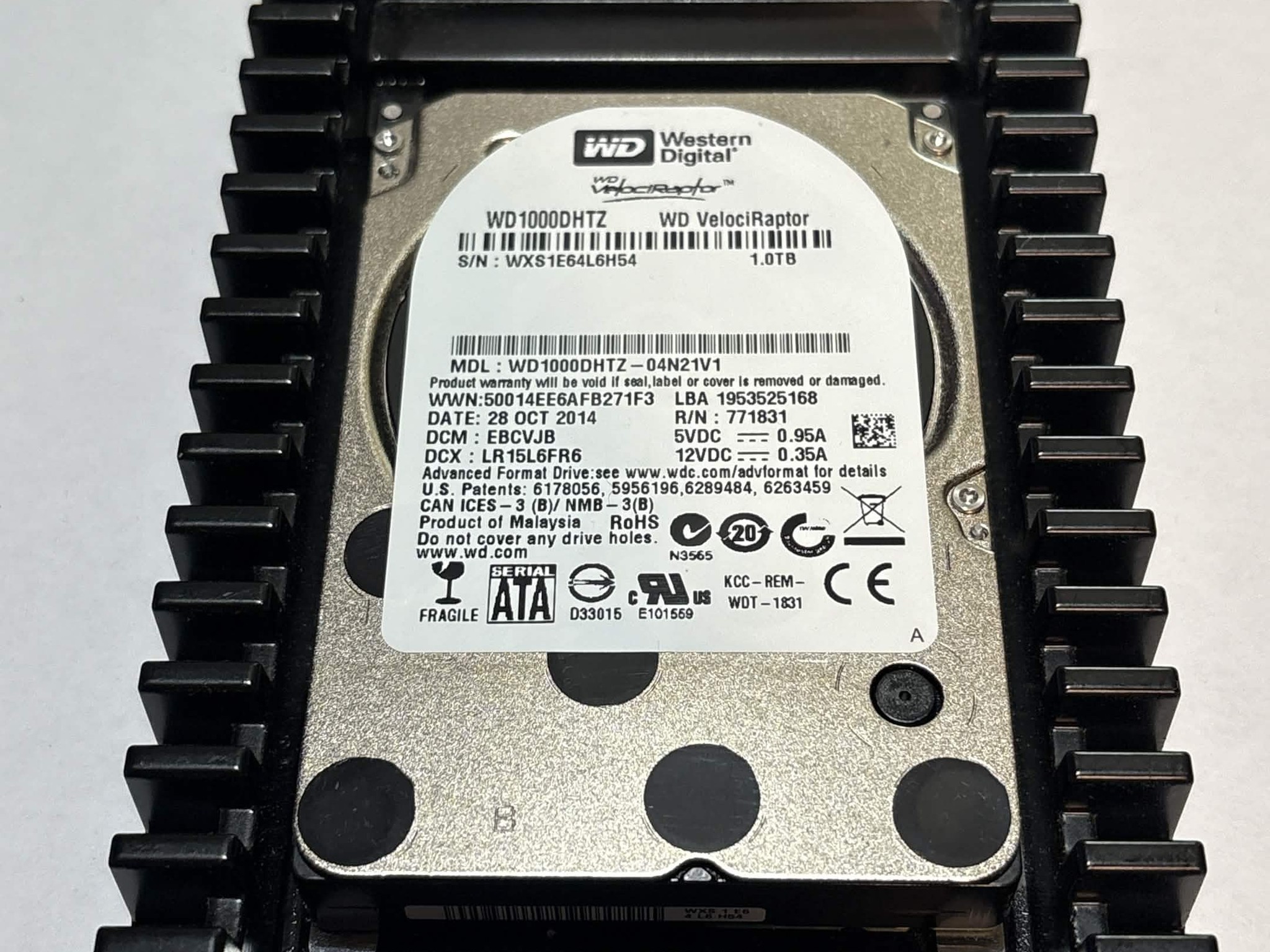 WD VelociRaptor 1TB 10,000 RPM SATA HDD w/ IcePack Heatsink – WD1000DHTZ – Good SMART