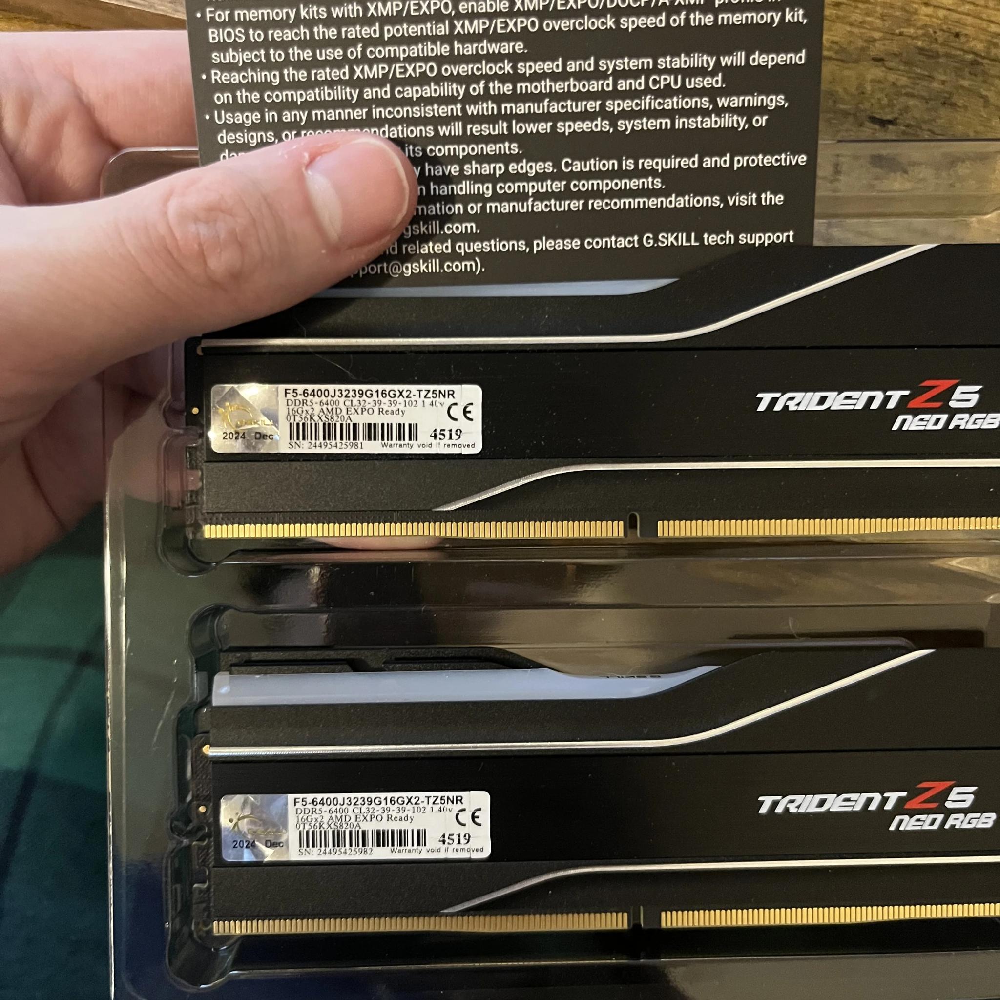 G.skill 6400 MHZ DDR5 Trident Z5 Neo EXPO (RGB) 2x16 GB Sticks