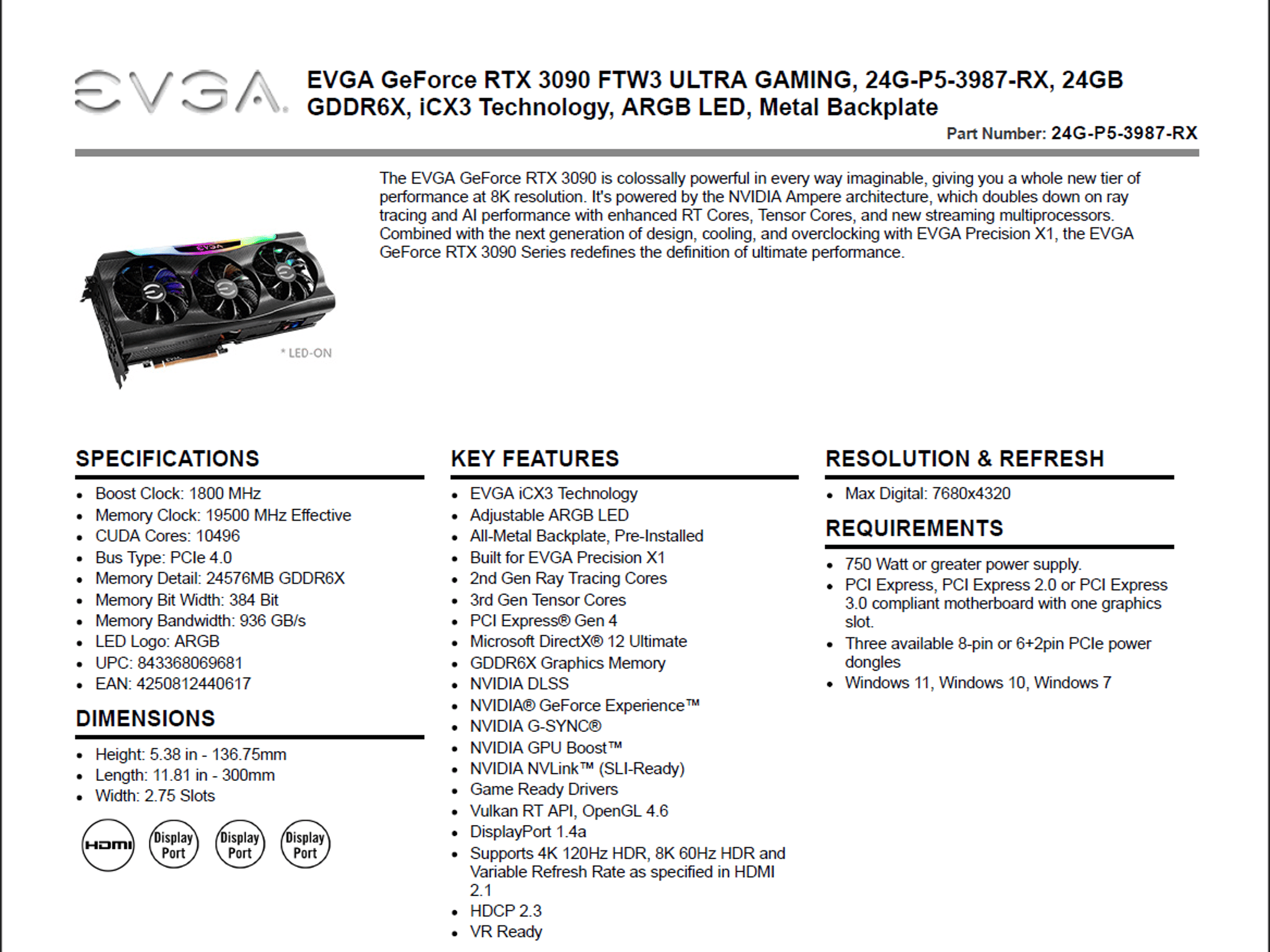 EVGA FTW3 ULTRA GAMING GeForce RTX 3090