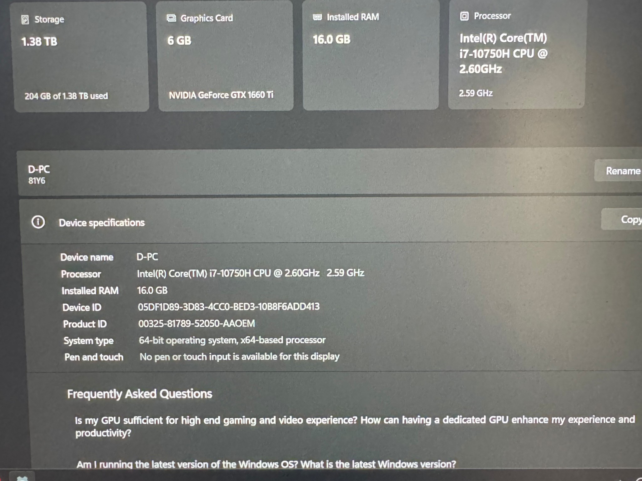 Gaming Laptop – Lenovo Legion 5 | i7 + GTX 1660 Ti | 144Hz | 16GB RAM + 1.5TB