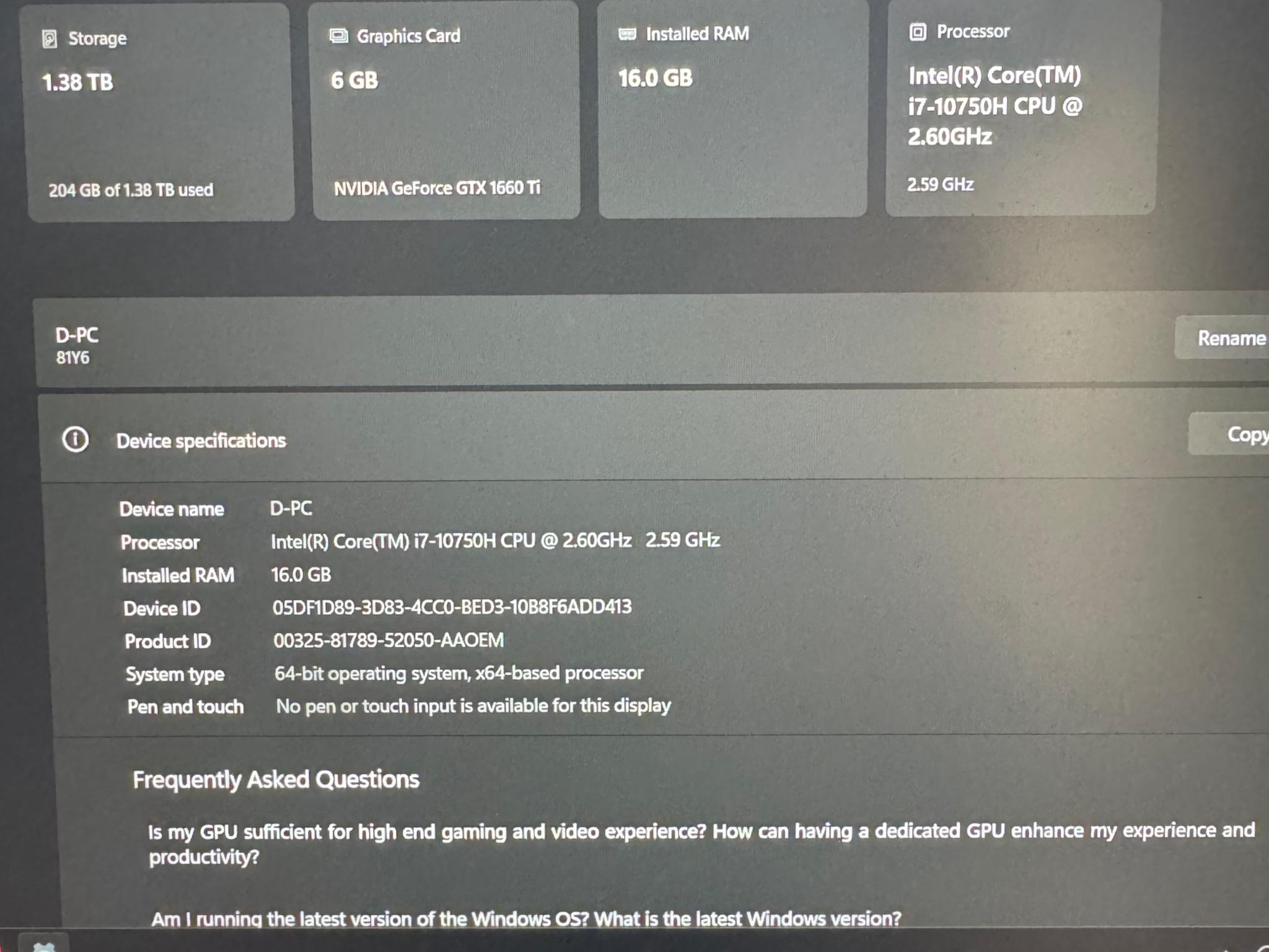 Gaming Laptop – Lenovo Legion 5 | i7 + GTX 1660 Ti | 144Hz | 16GB RAM + 1.5TB