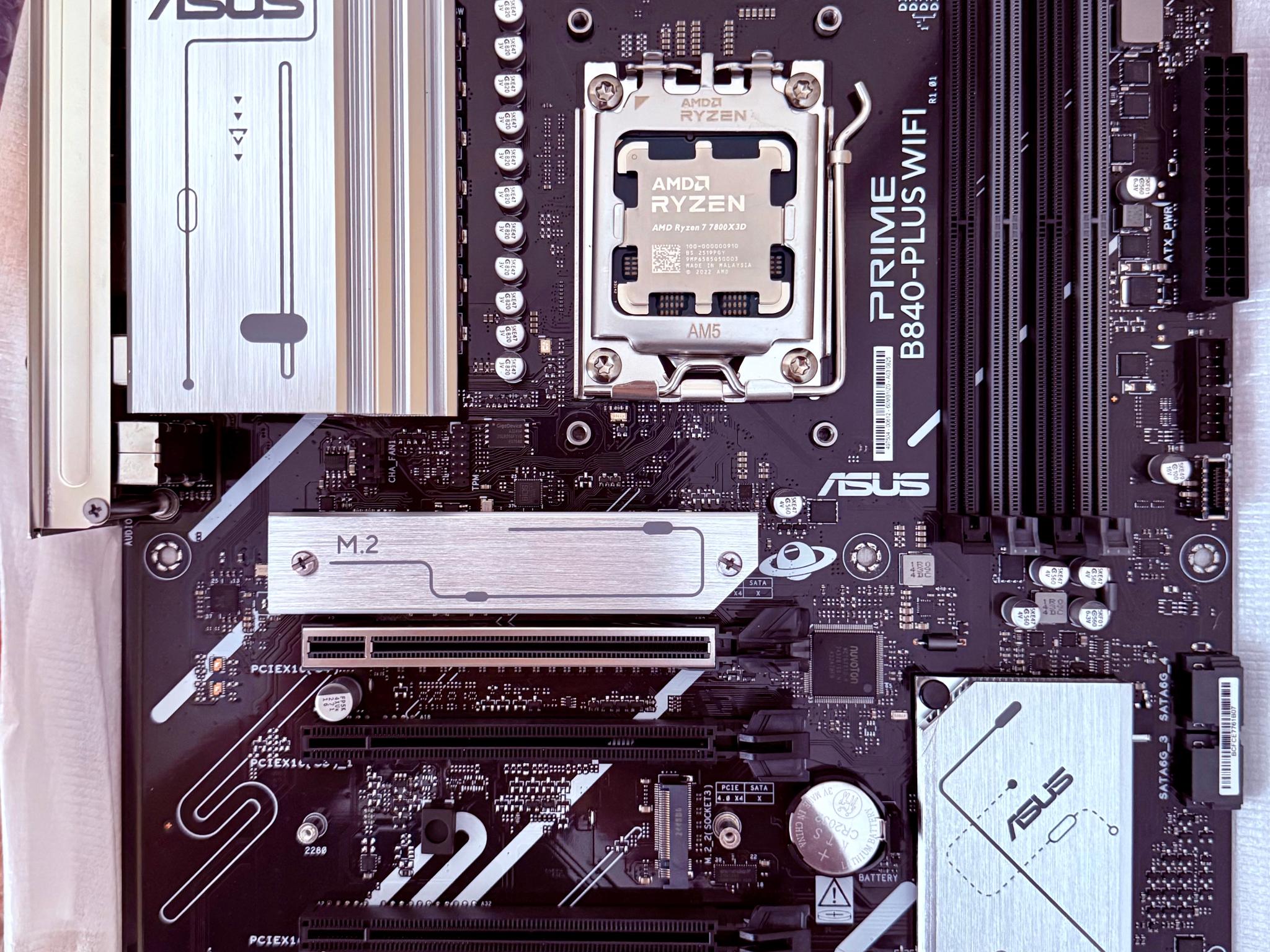 AMD Ryzen 7 7800X3D CPU + Asus Prime B840-Plus WiFi Motherboard + Bitspower 360mm Liquid Cooler