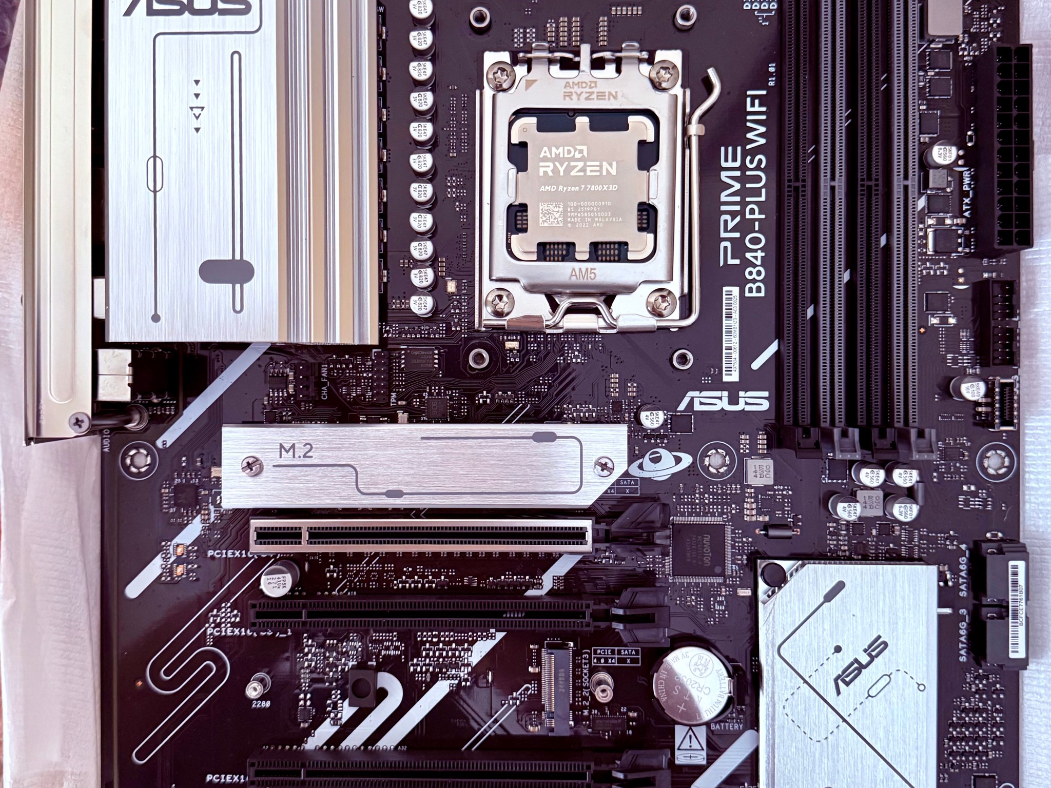 AMD Ryzen 7 7800X3D CPU + Asus Prime B840-Plus WiFi Motherboard + Bitspower 360mm Liquid Cooler