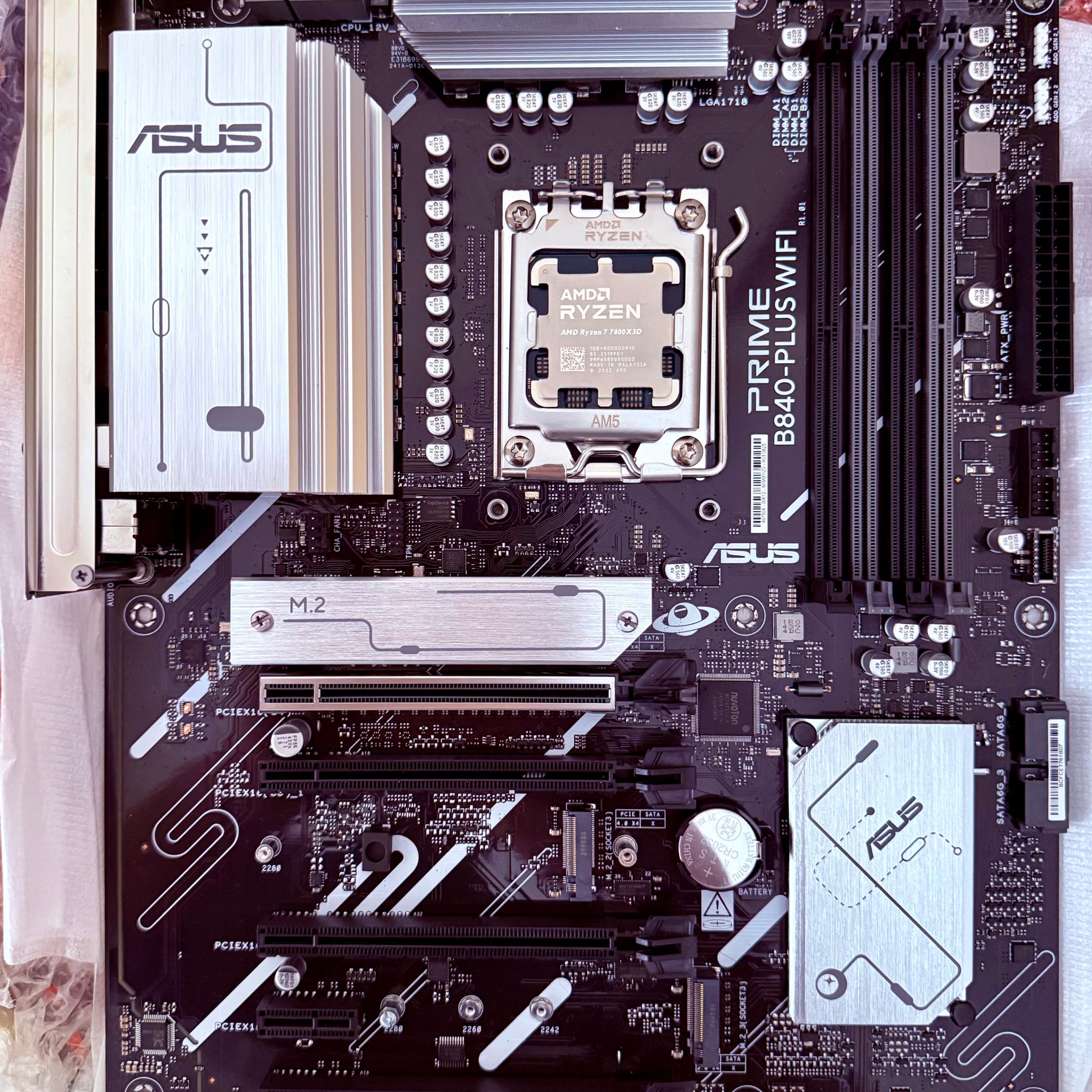 AMD Ryzen 7 7800X3D CPU + Asus Prime B840-Plus WiFi Motherboard + Bitspower 360mm Liquid Cooler