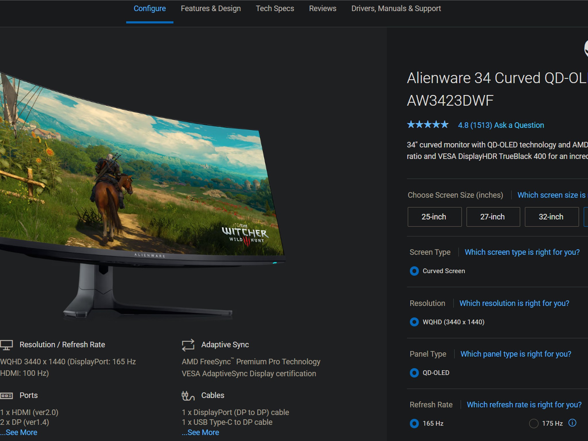 Alienware 34" Curved QD-OLED 165 Hz Gaming Monitor - AMD FreeSync™ Premium Pro - AW3423DWF