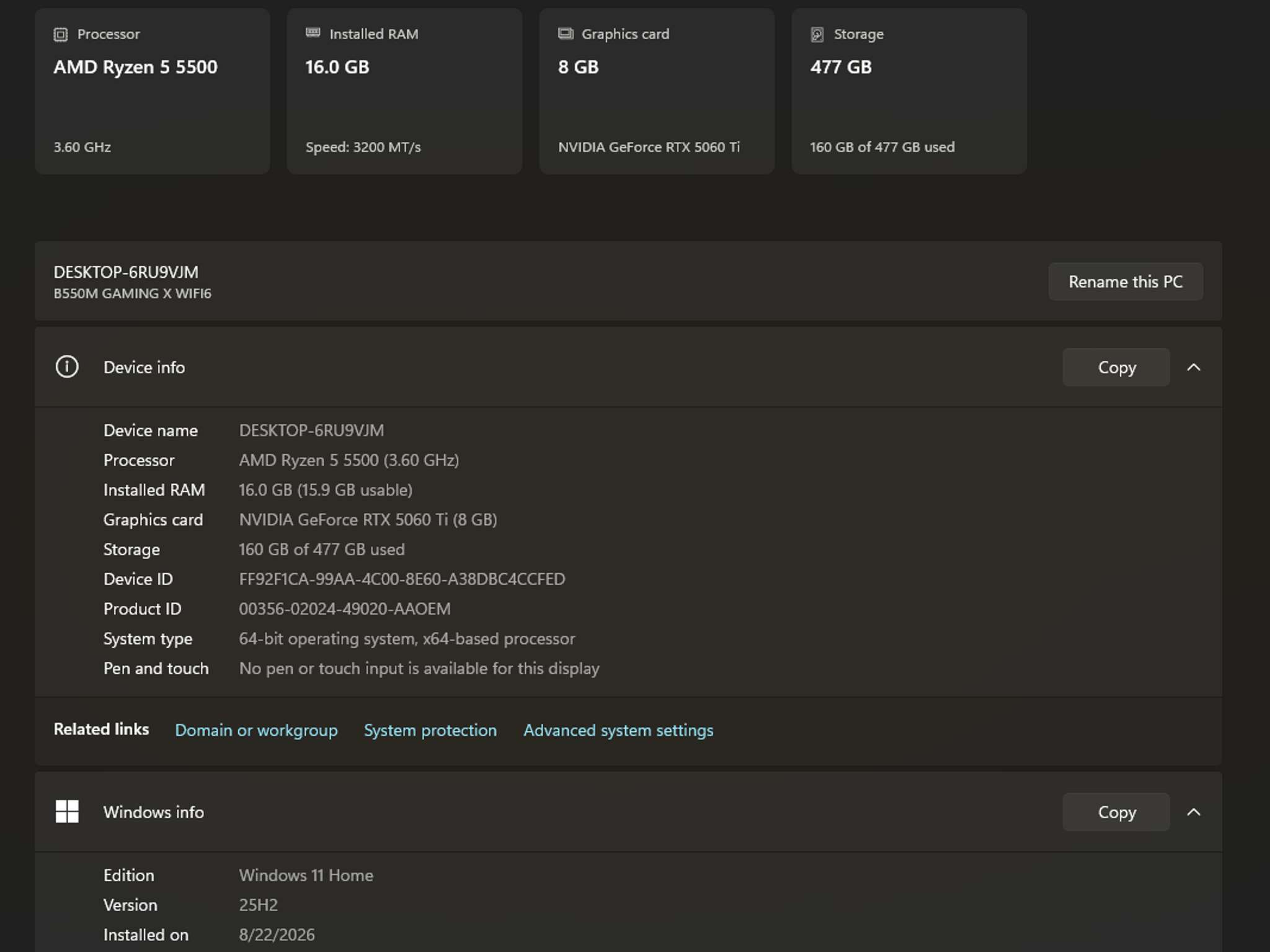 Custom Gaming PC Build AM4 "Blackout" 5060 Ti (8gb)
