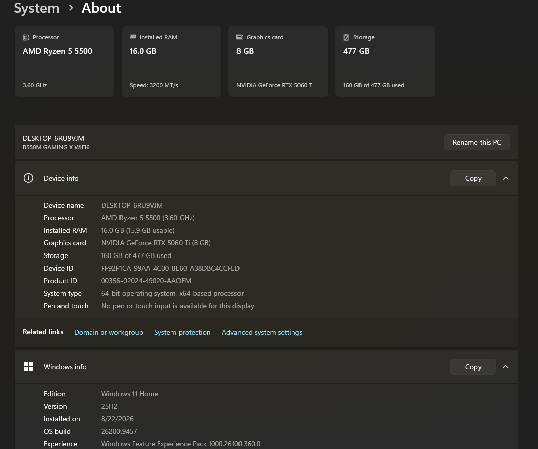 Custom Gaming PC Build AM4 "Blackout" 5060 Ti (8gb)