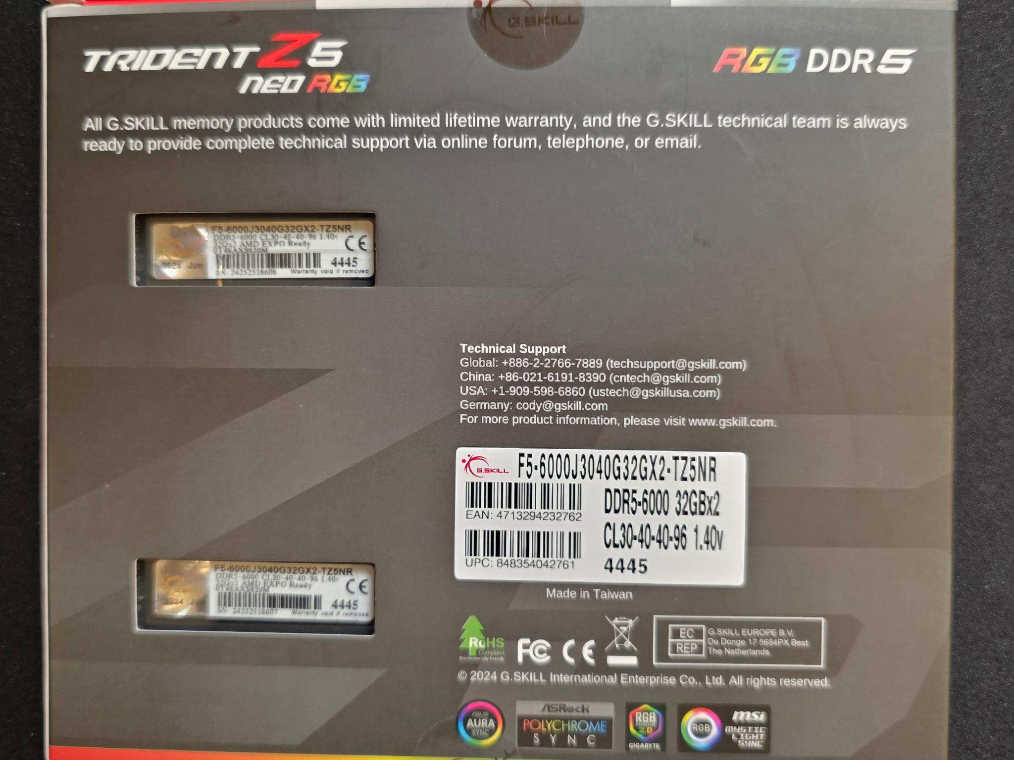 G.SKILL Trident Z5 Neo Series DDR5 RAM AMD Expo 64GB 2x32GB 6000MT/s CL30 F5-6000J3040G32GX2-TZ5N