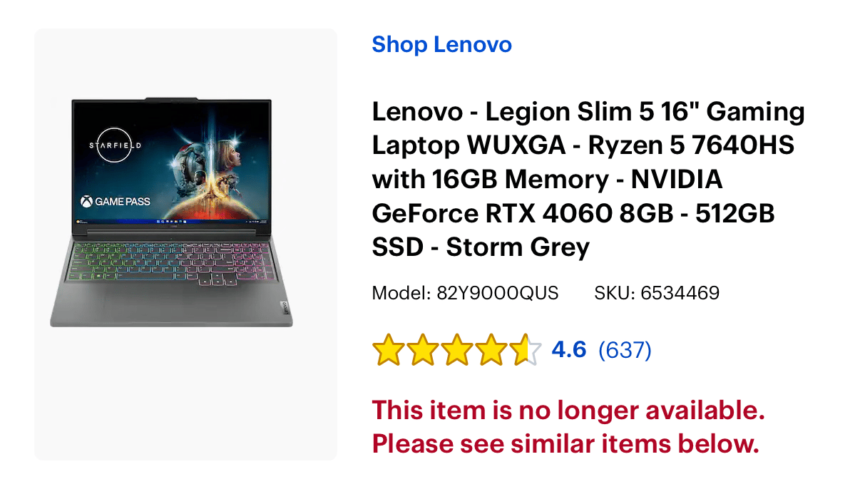 Lenovo Legion 5 Slim Laptop AMD Ryzen 5 RTX 4060 16GB DDR5 RAM 512GB SSD
