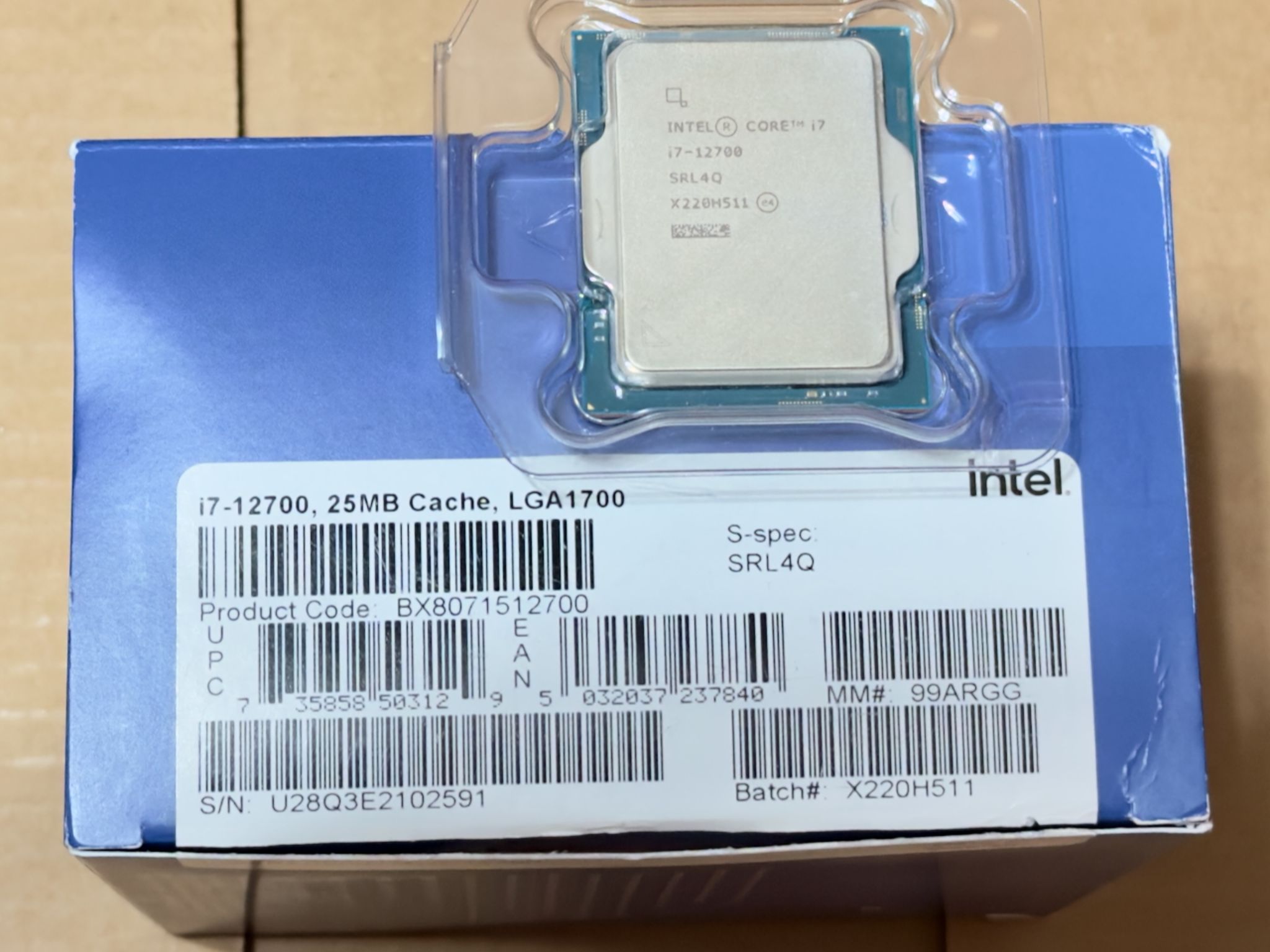 Used: Retail Boxed Intel I7-12700 Including Unused Retail Cooler