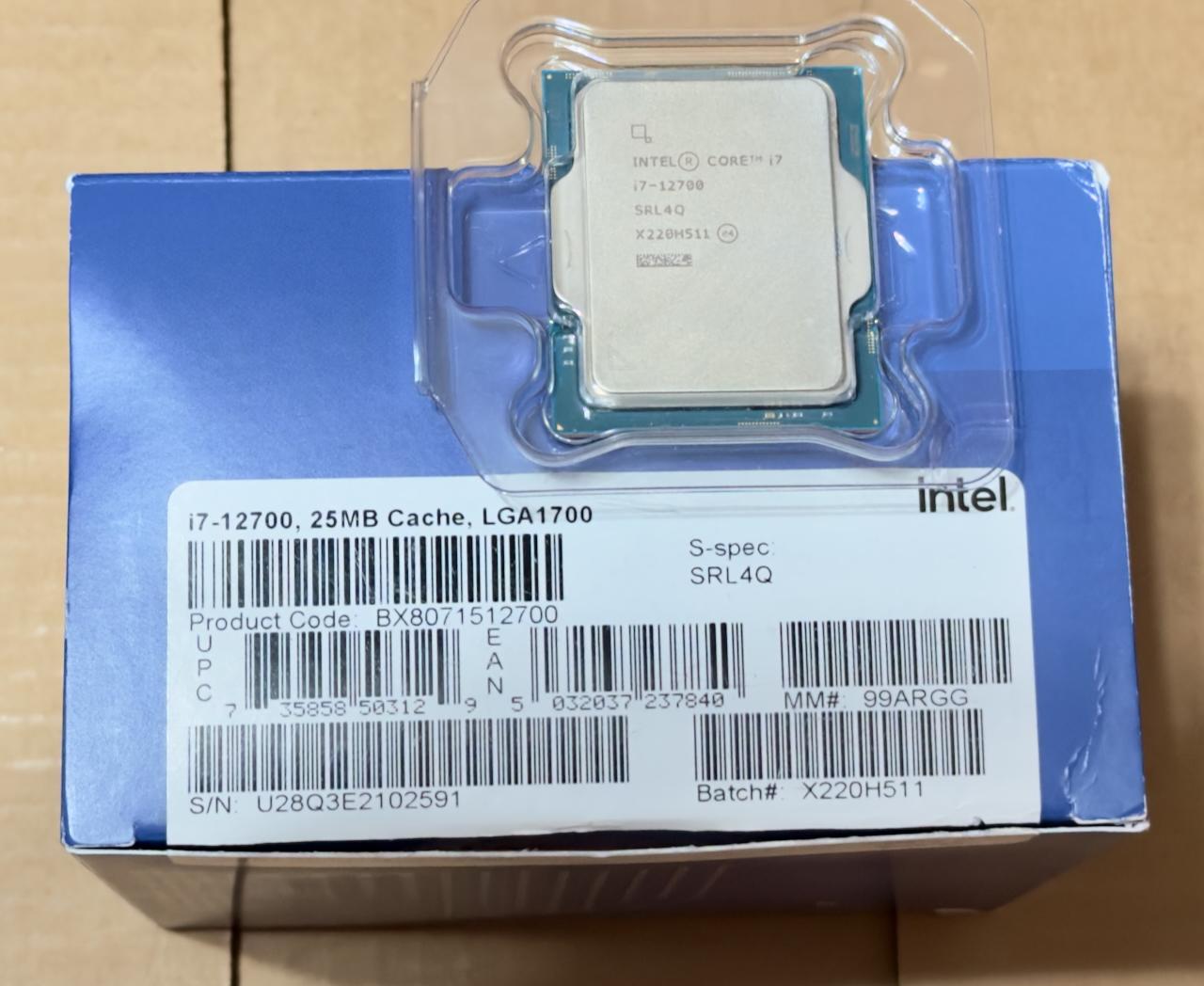 Used: Retail Boxed Intel I7-12700 Including Unused Retail Cooler