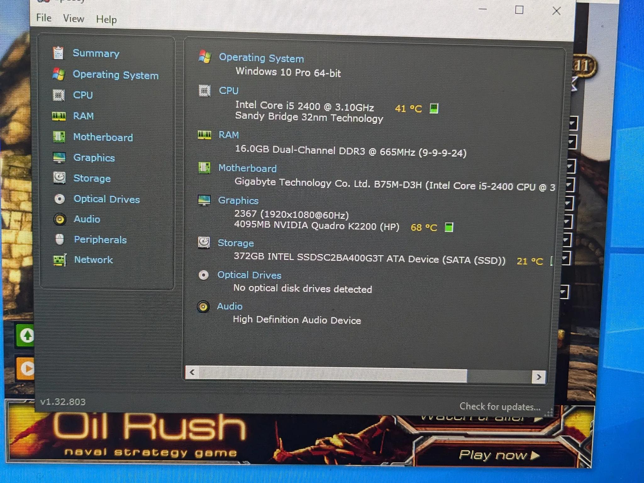 Budget Gaming Essentials - i5-2400, 16GB RAM, Quadro K2200 4GB (GTX 750 TI), 400GB SSD, Win10, Wifi