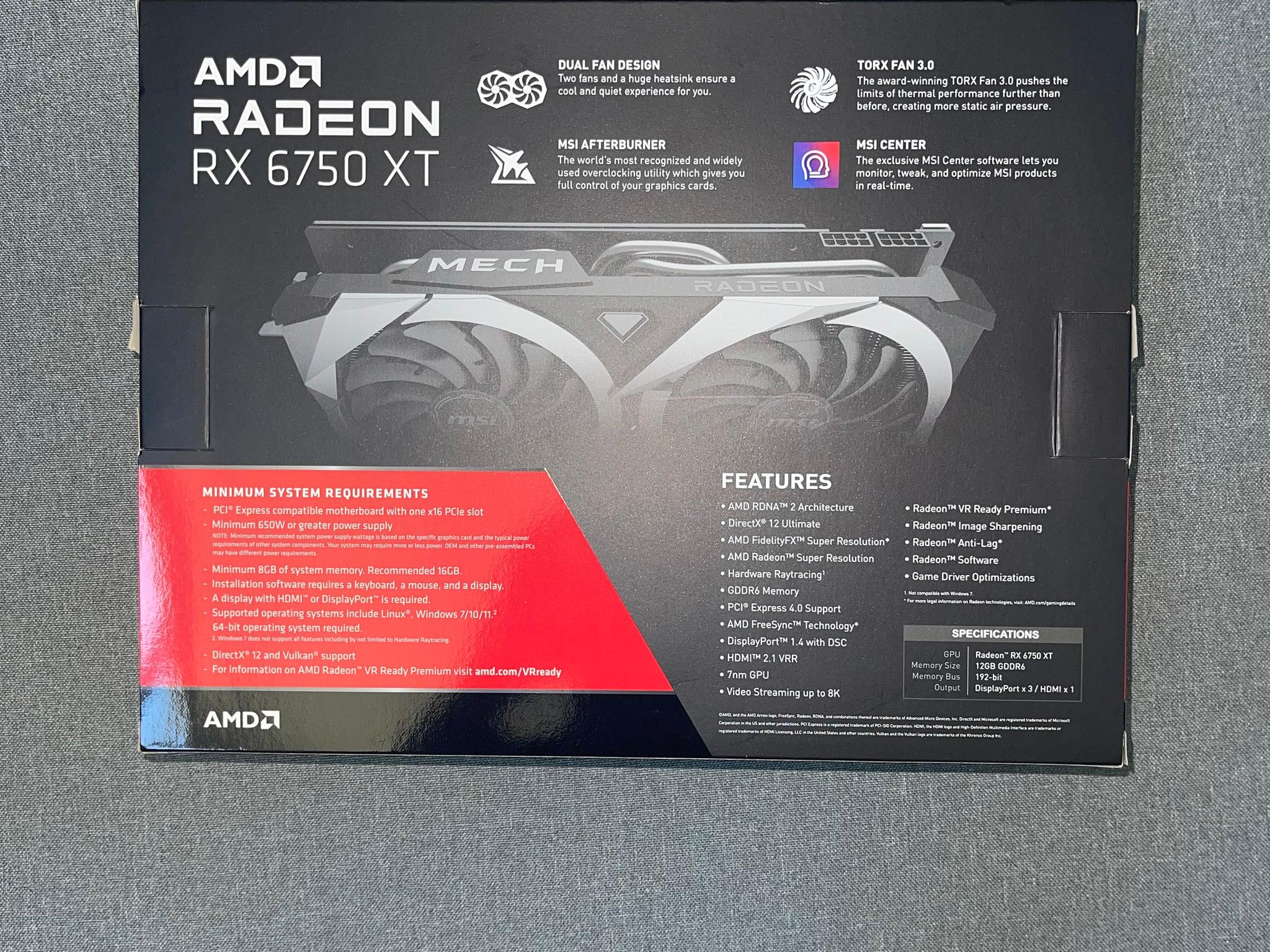 MSI AMD Radeon RX 6750 XT Mech 2X 12G OC for sale.