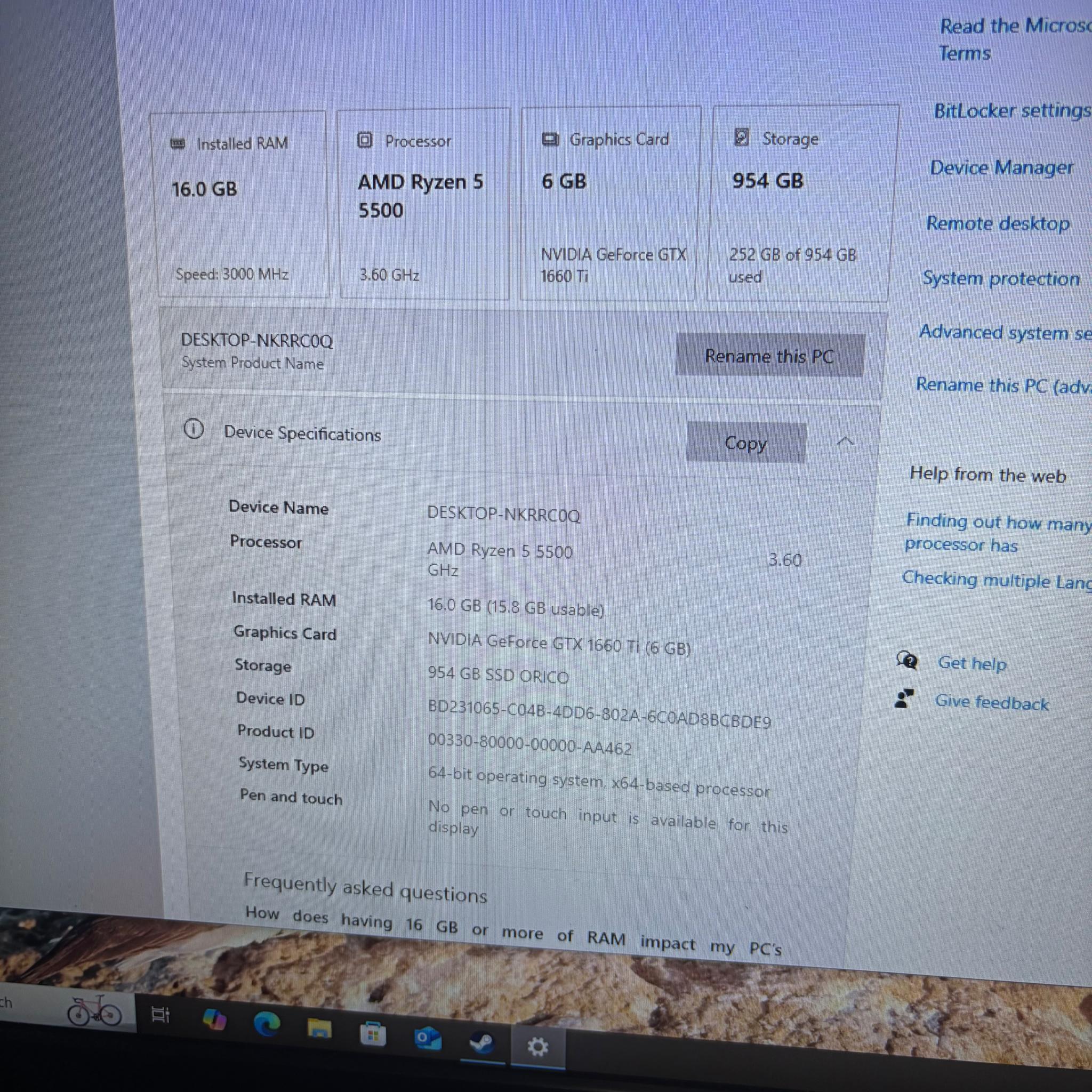 Gaming PC Ryzen 5 5500 GTX 1660 TI 16GB DDR4