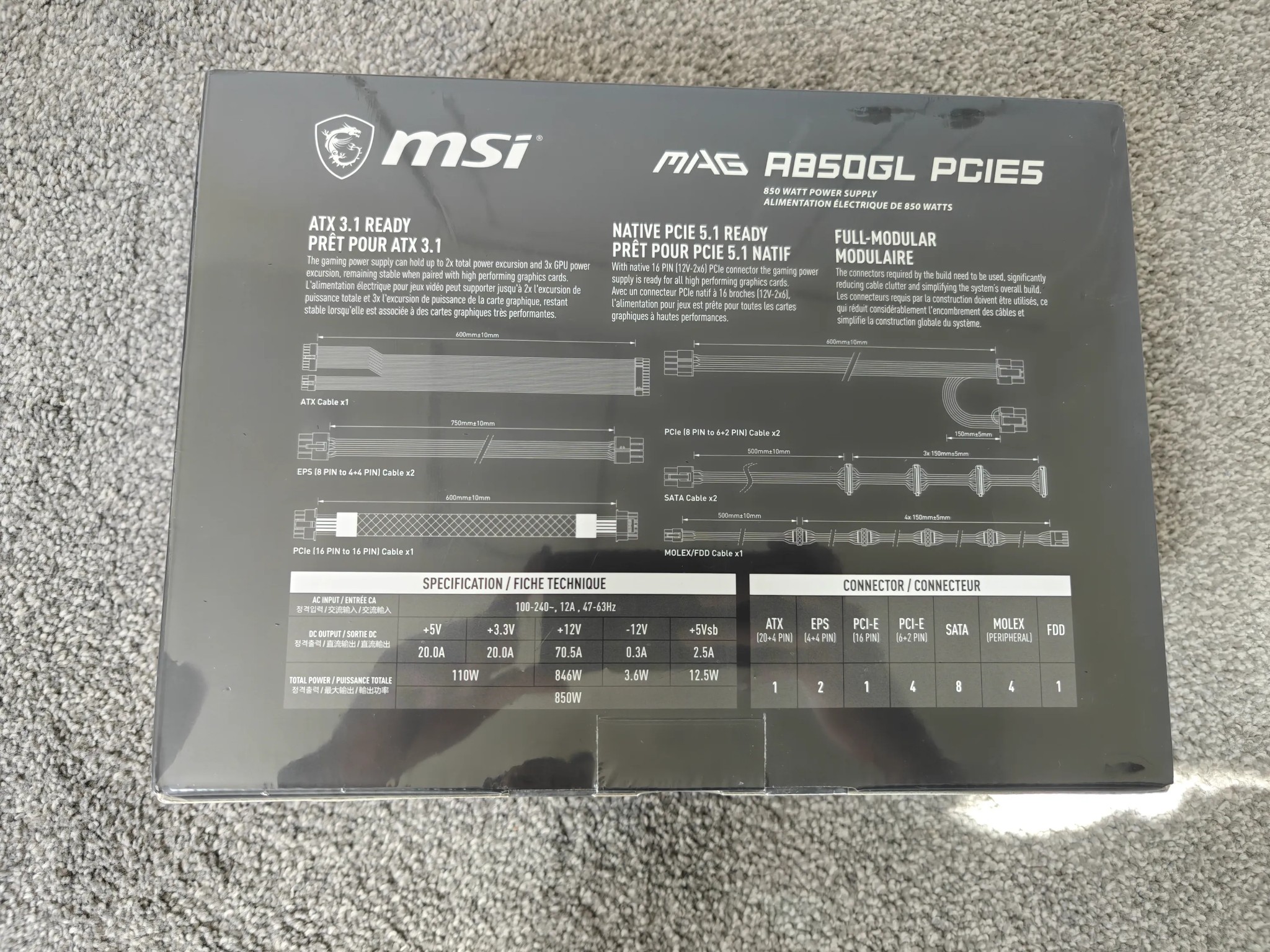 MSI - MAG A850GL PCIE5 850W ATX 3.1 &PCIe 5.1 Fully Modular 80 Plus Gold PSU
