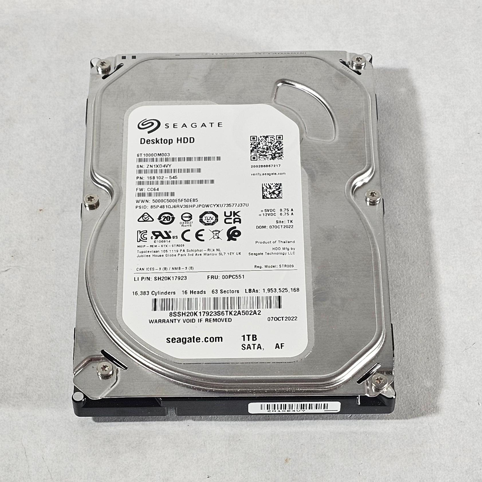 1TB 3.5" Hard Drive Seagate Desktop HDD ST1000DM003