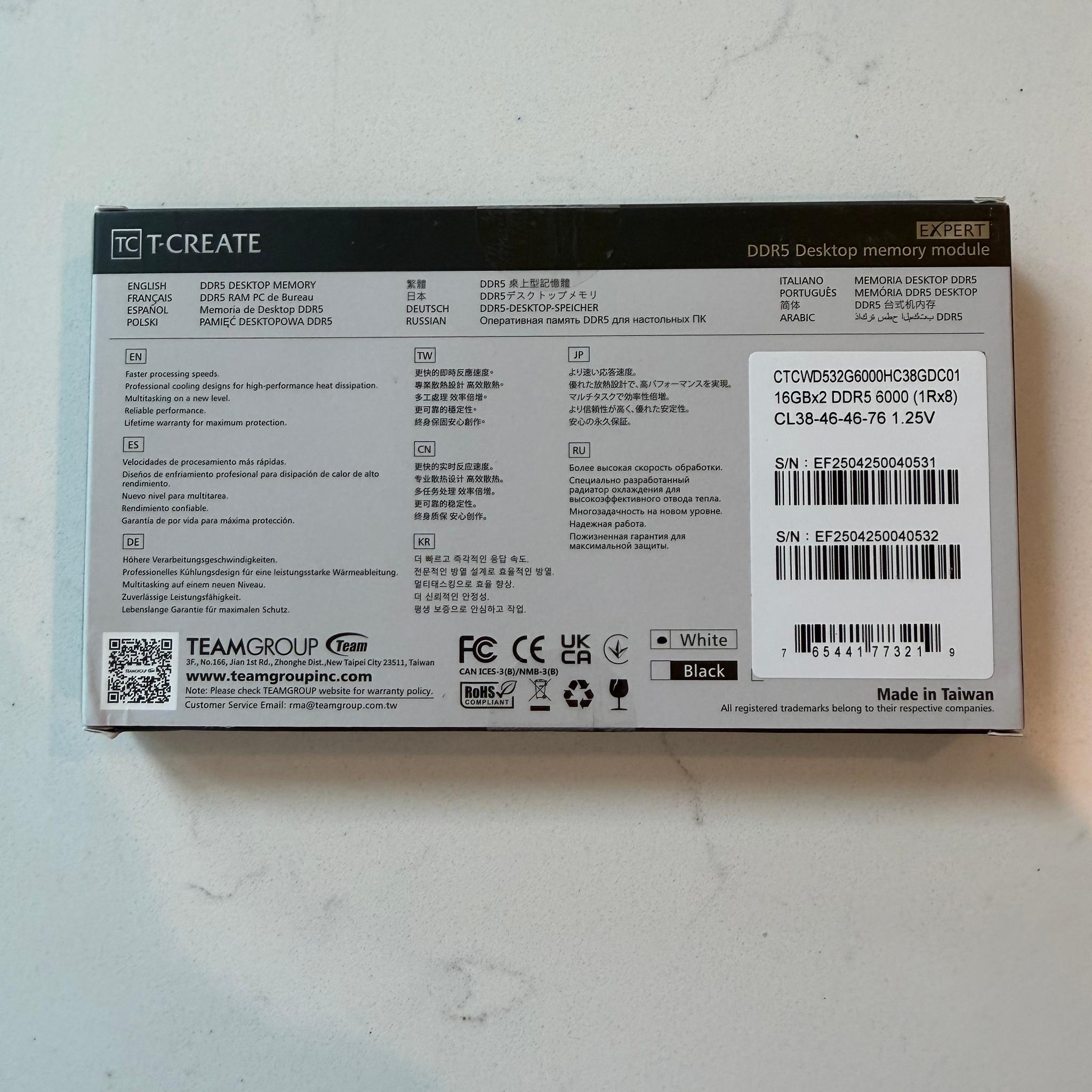 TEAMGROUP T-Create DDR5 32GB (16GBx2) 6000mhz