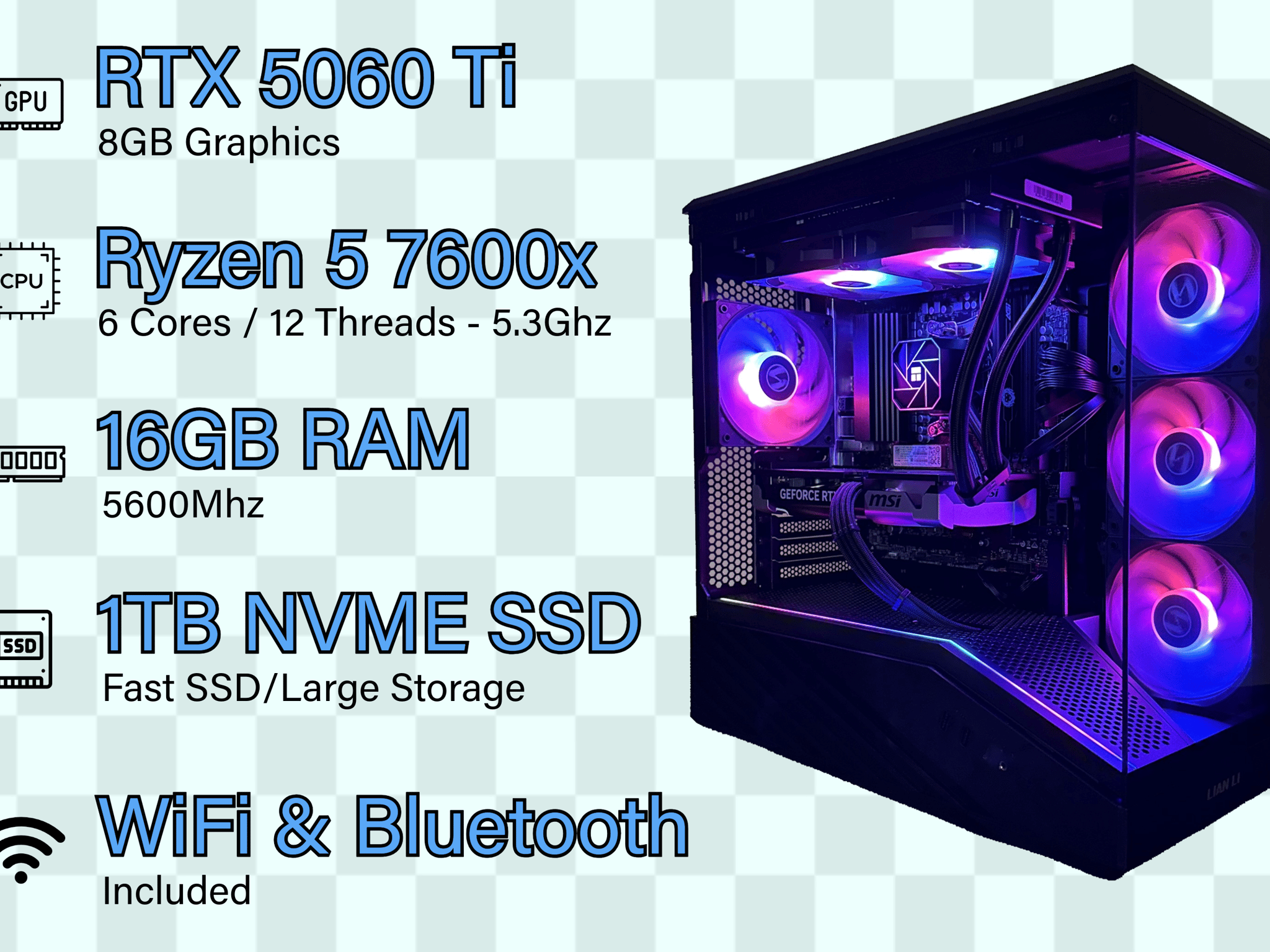 AM5 RTX Gaming PC | RTX 5060 Ti | RYZEN 5 7600x | 16GB RAM | 1TB NVME