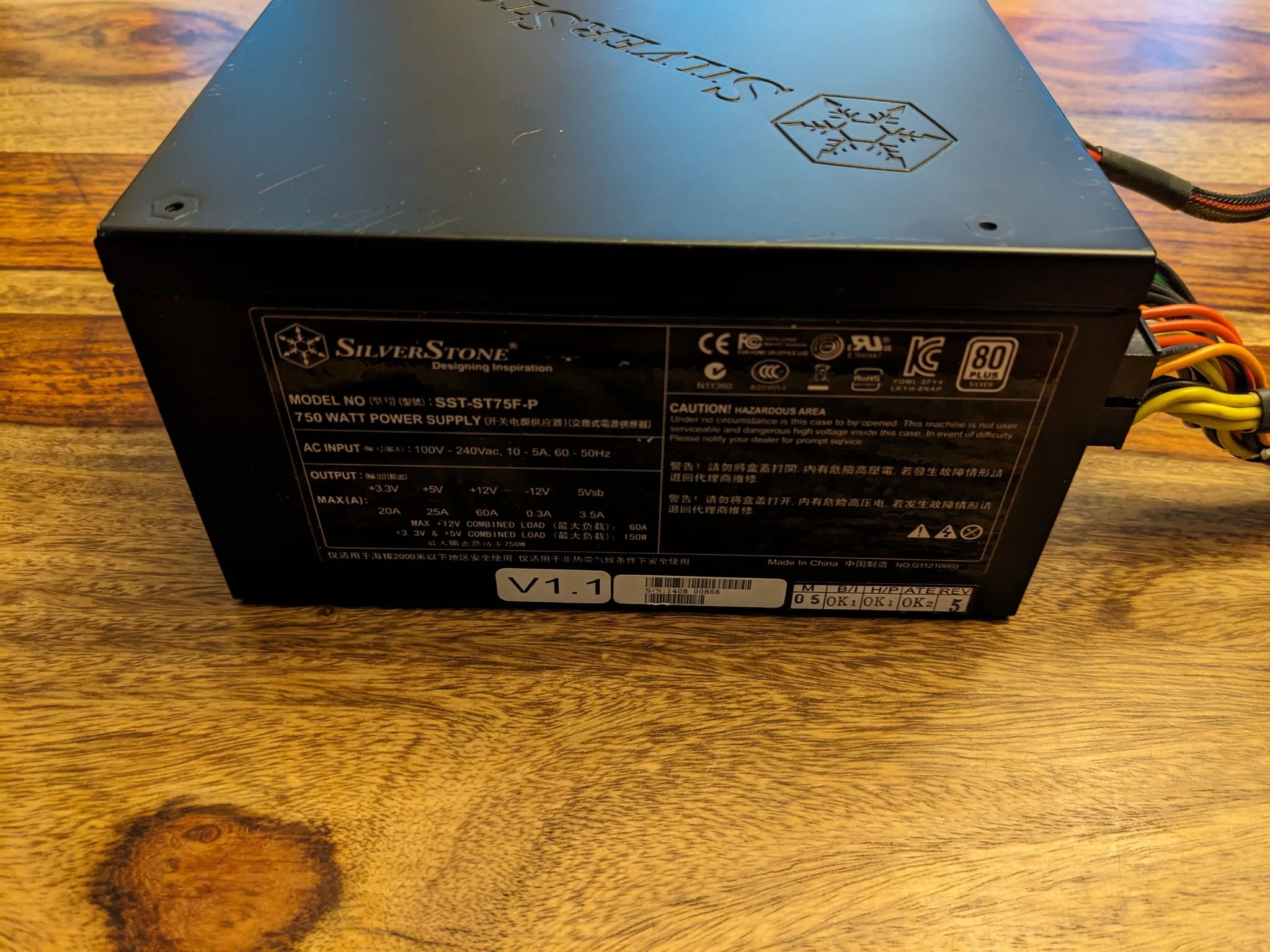 SilverStone SST-ST75F-P 750W Modular Power Supply w/ MB and SATA cables. Tested Working!
