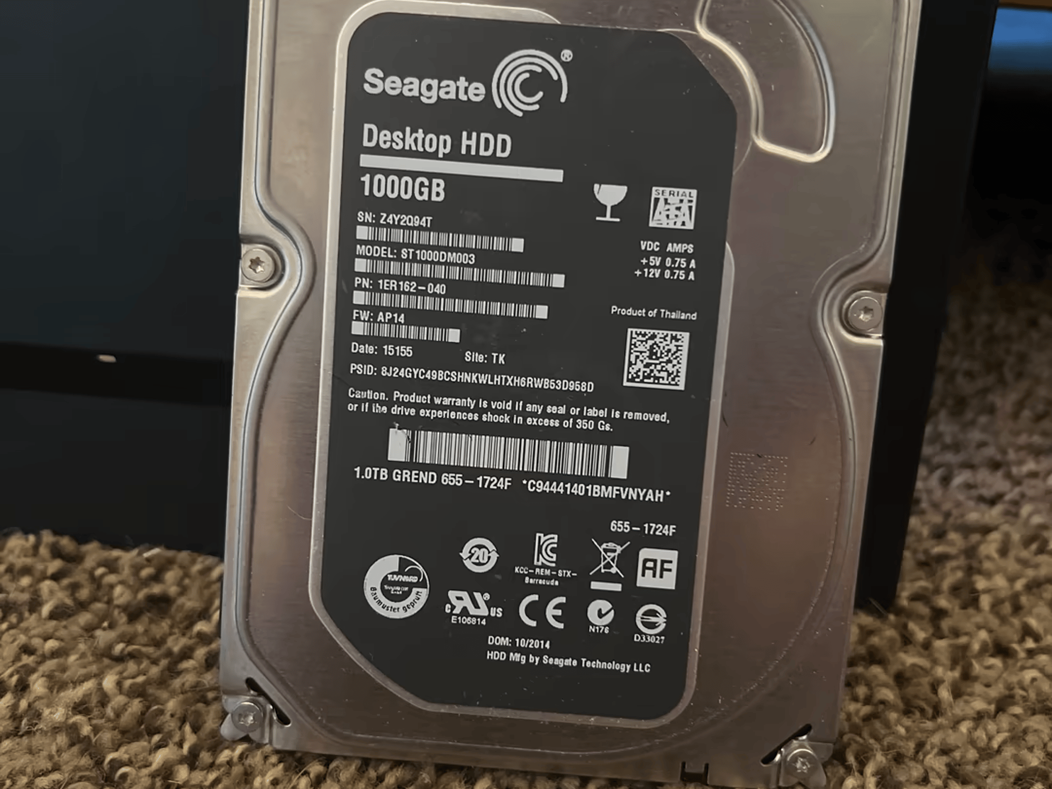Seagate 1TB 3.5” Hard Drive ST1000DM003 Apple OEM